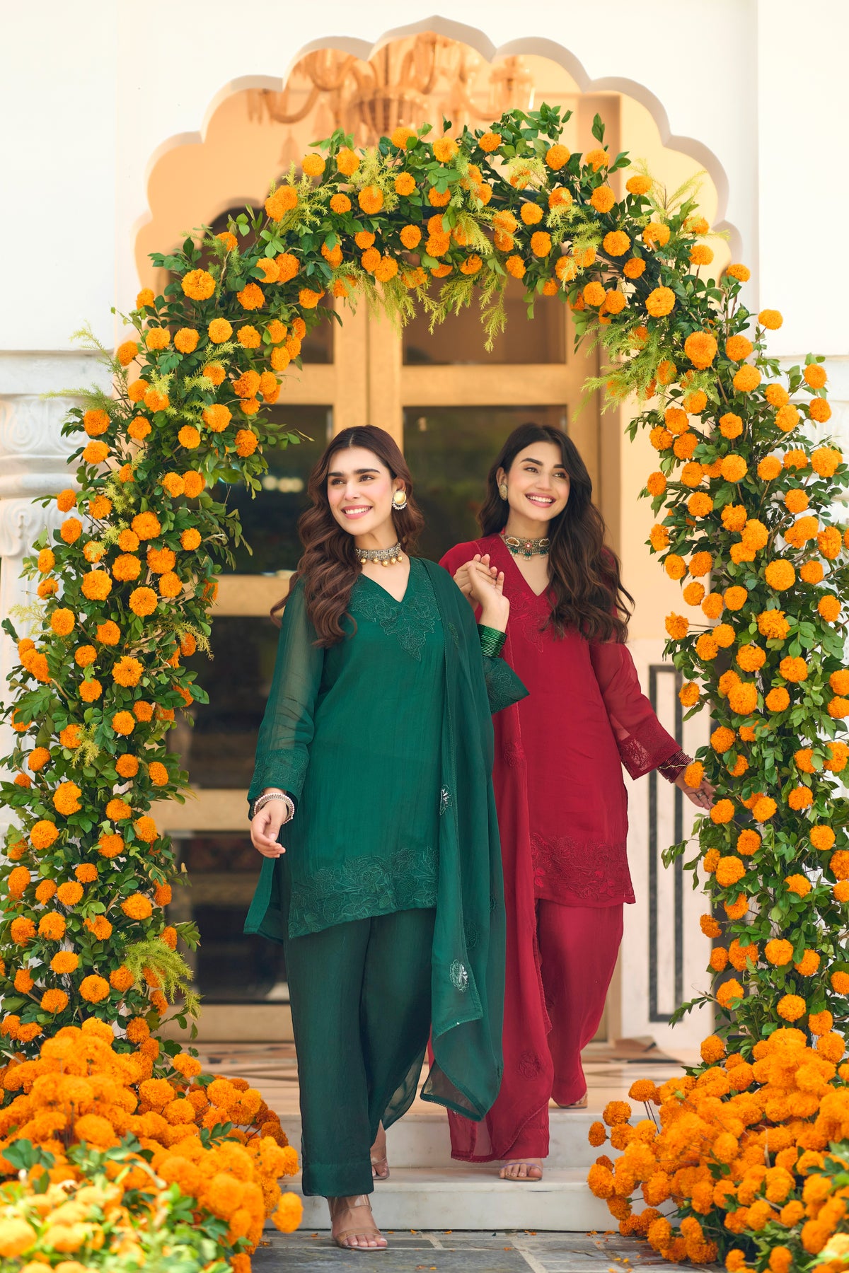 Crimson Red Embroidered Suit Set