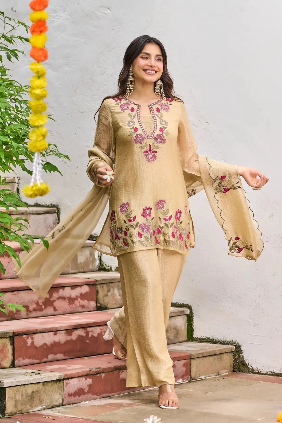 Golden Floral Grace Suit Set