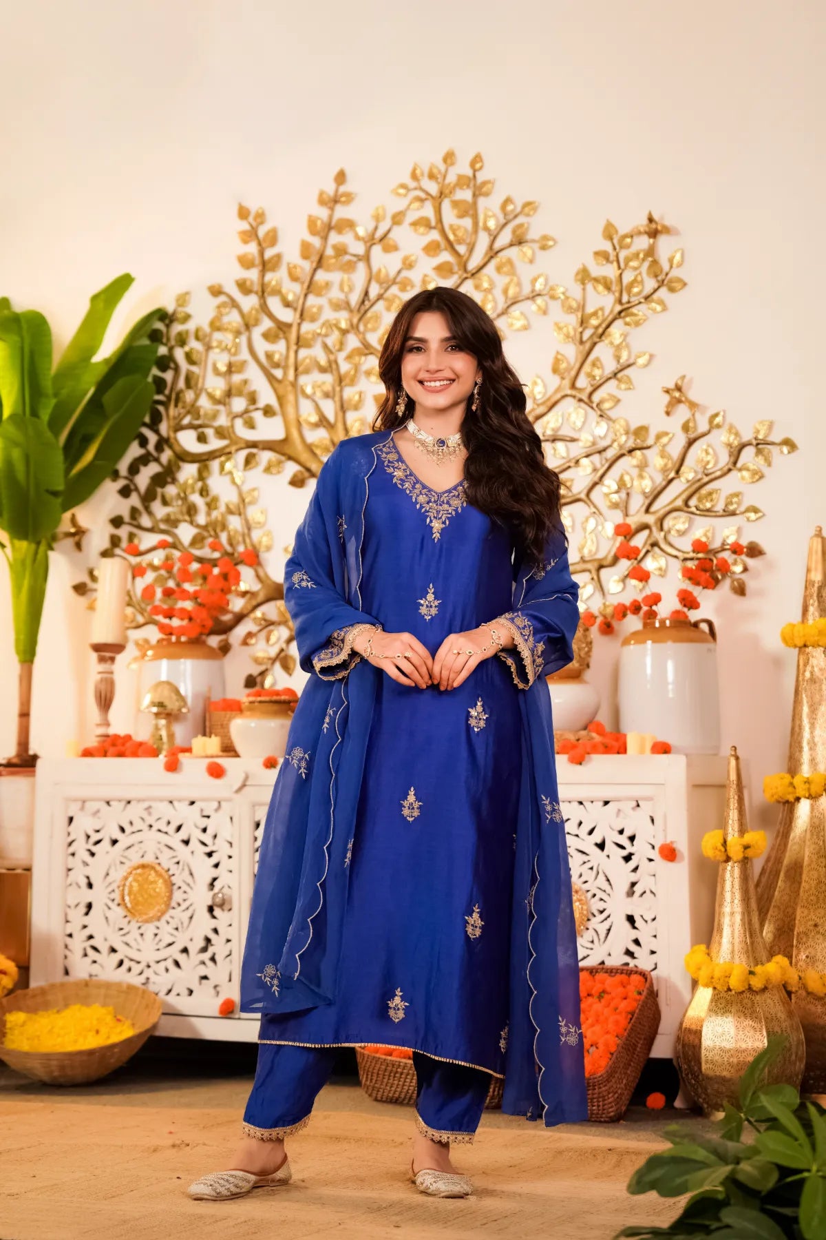 Royal Sapphire Silk Suit Set