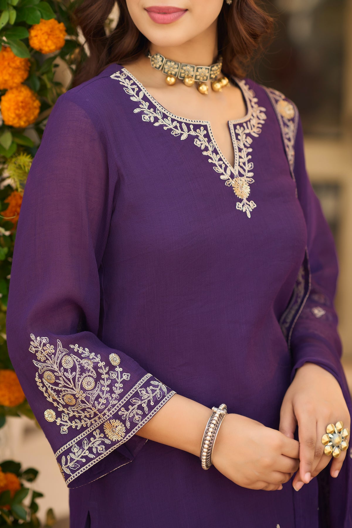 Royal Amethyst Embroidered Suit Set
