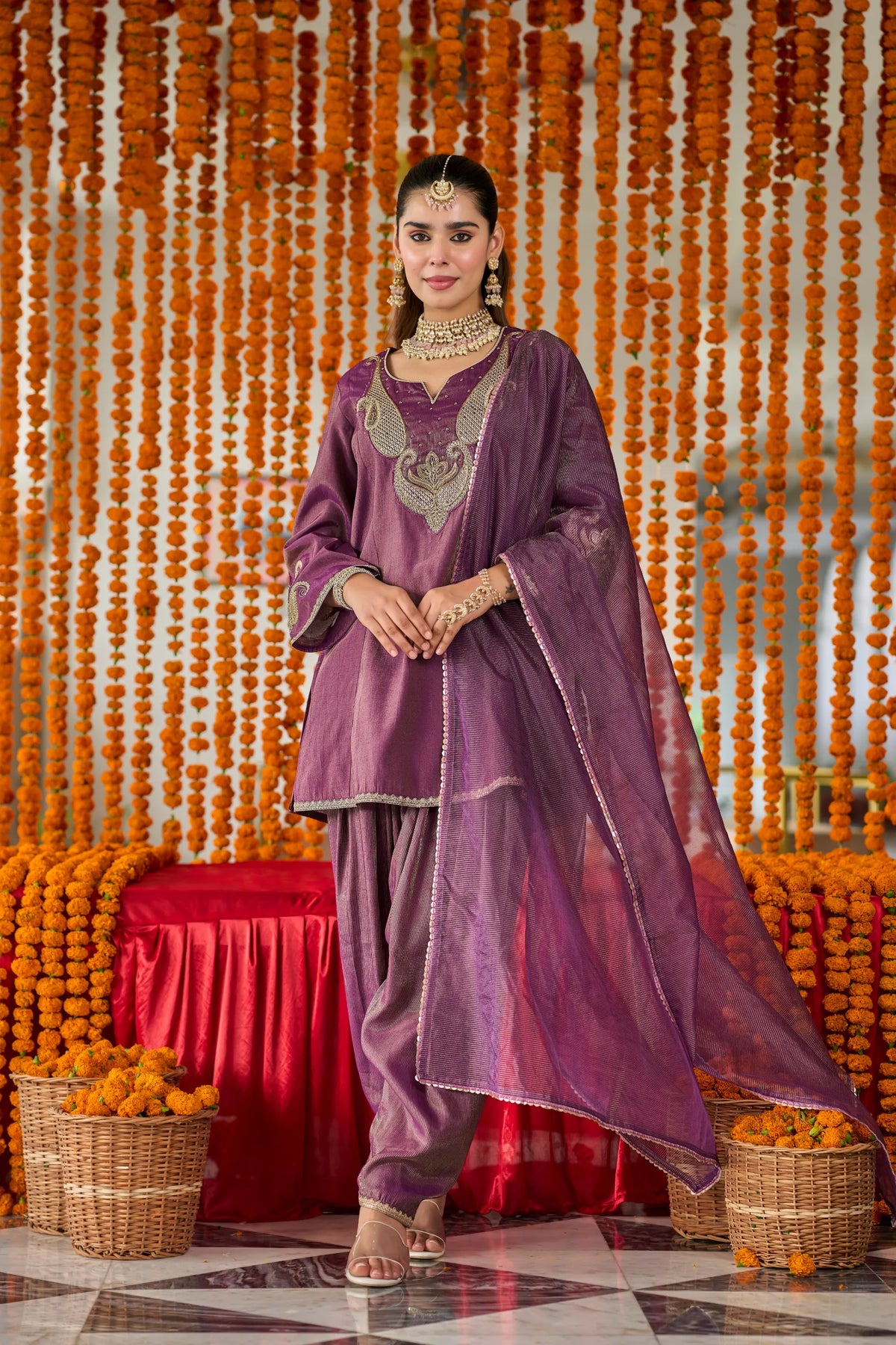 Plum Majesty Embroidered Suit Set
