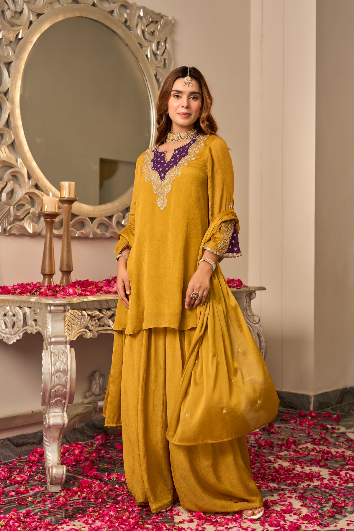 Golden Mustard Embroidered Suit Set