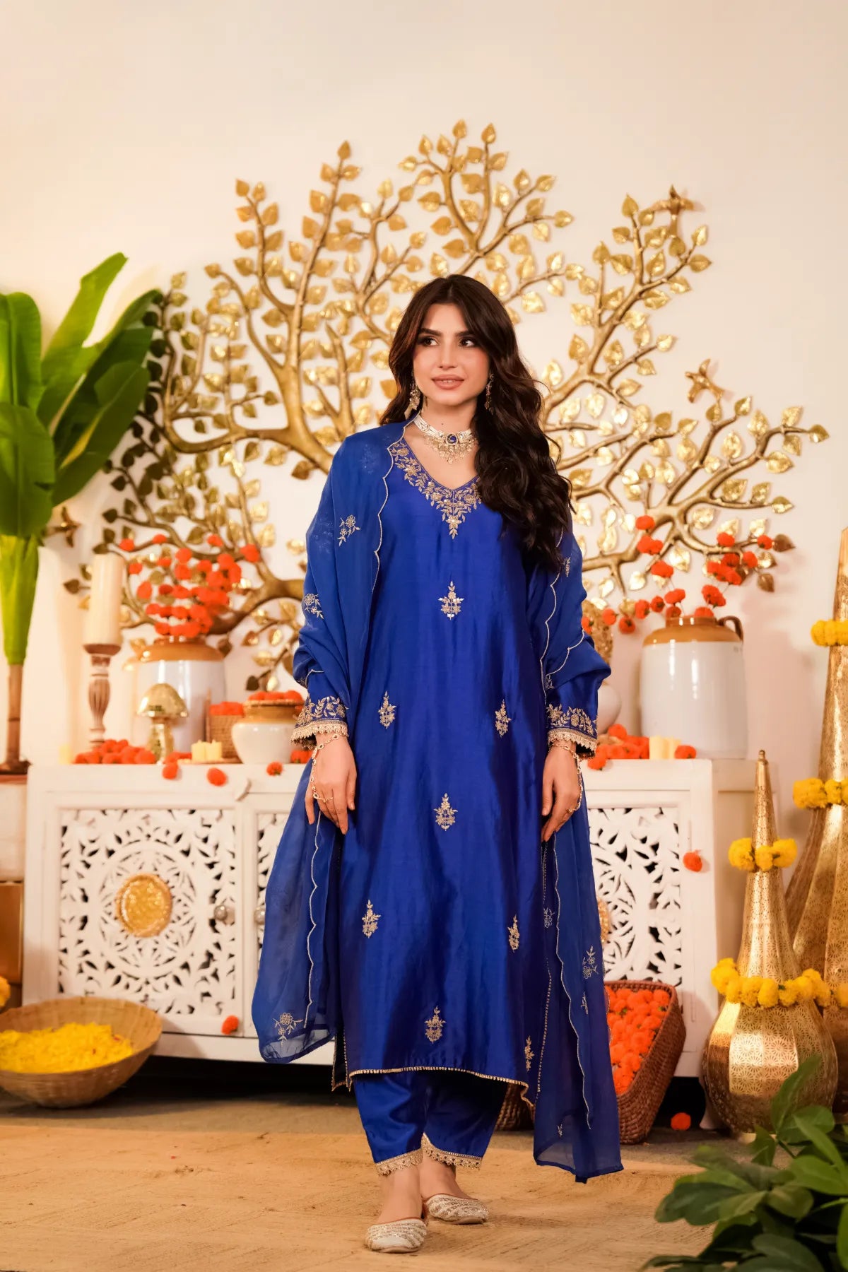Royal Sapphire Silk Suit Set