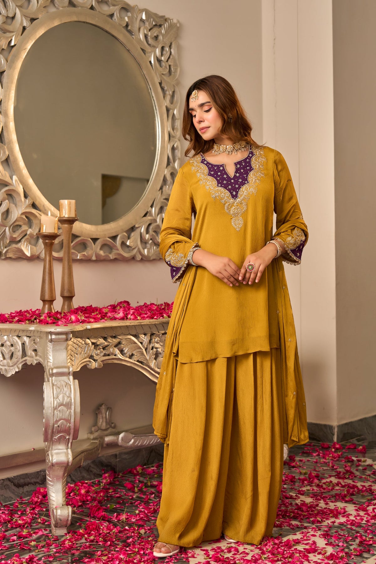 Golden Mustard Embroidered Suit Set