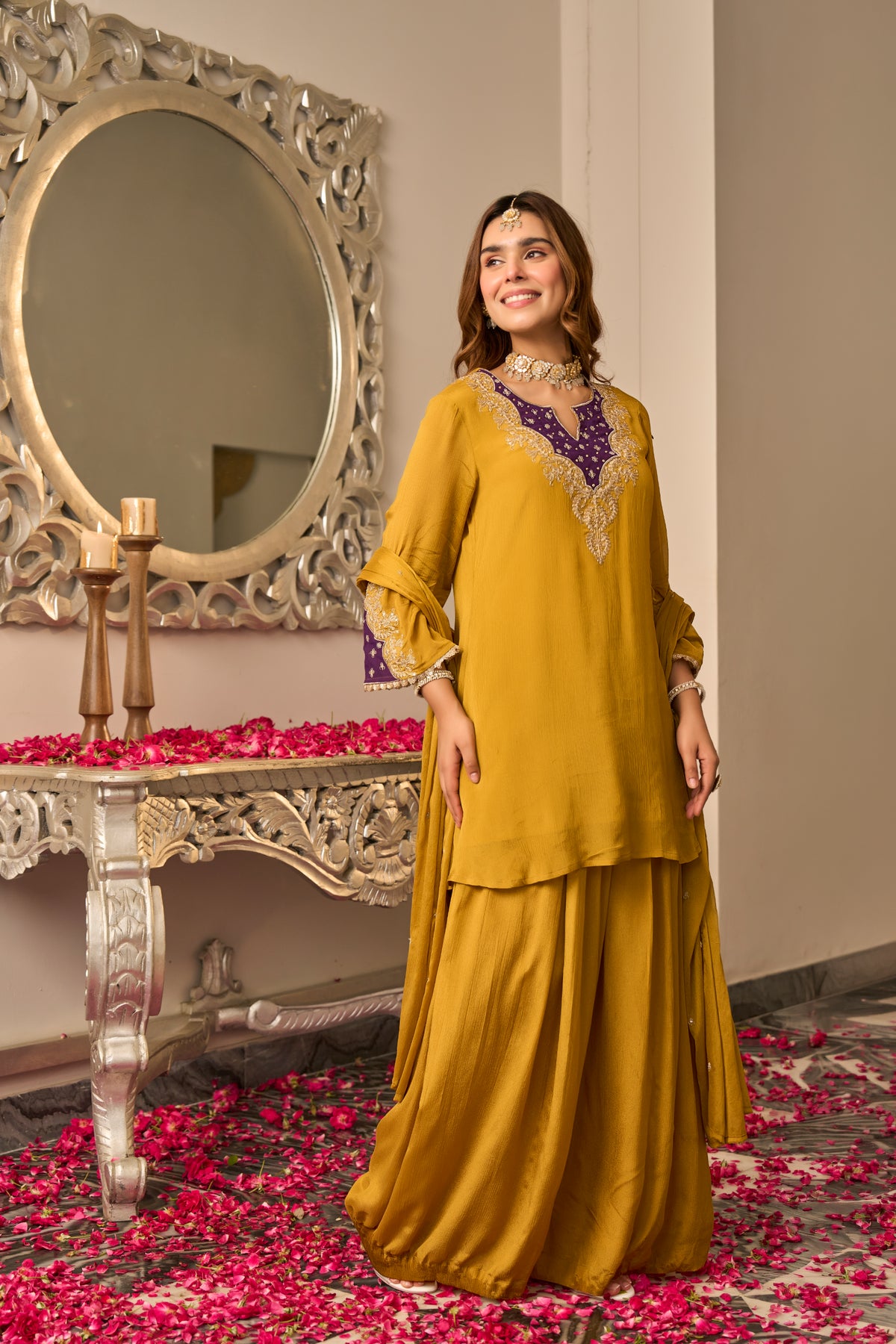 Golden Mustard Embroidered Suit Set