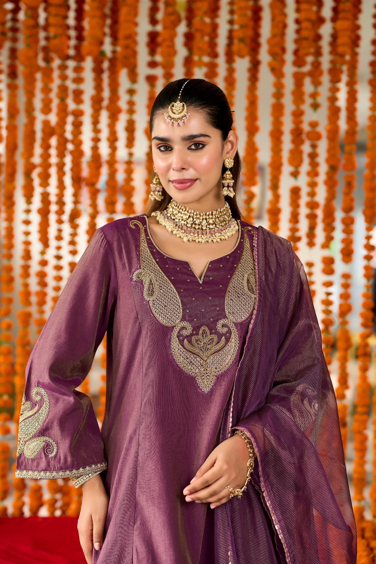 Plum Majesty Embroidered Suit Set