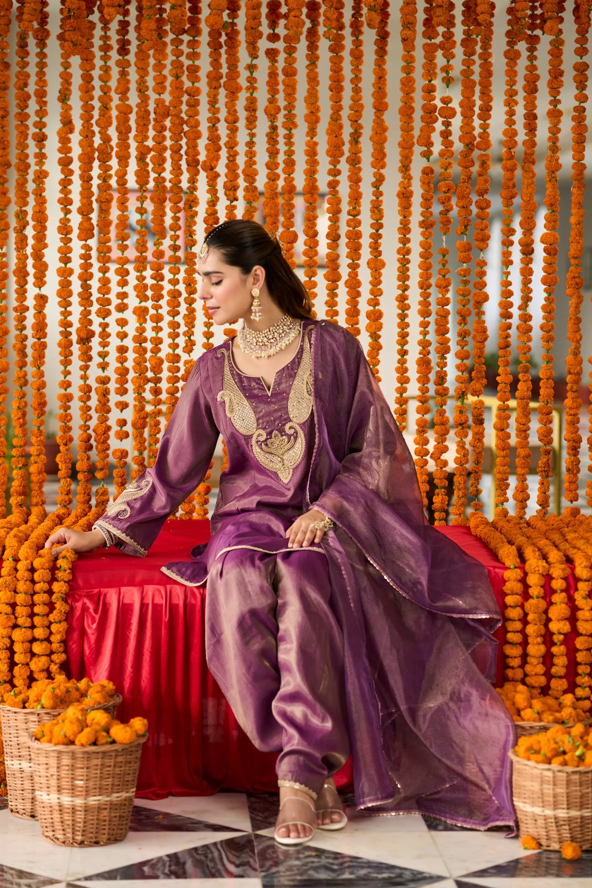 Plum Majesty Embroidered Suit Set