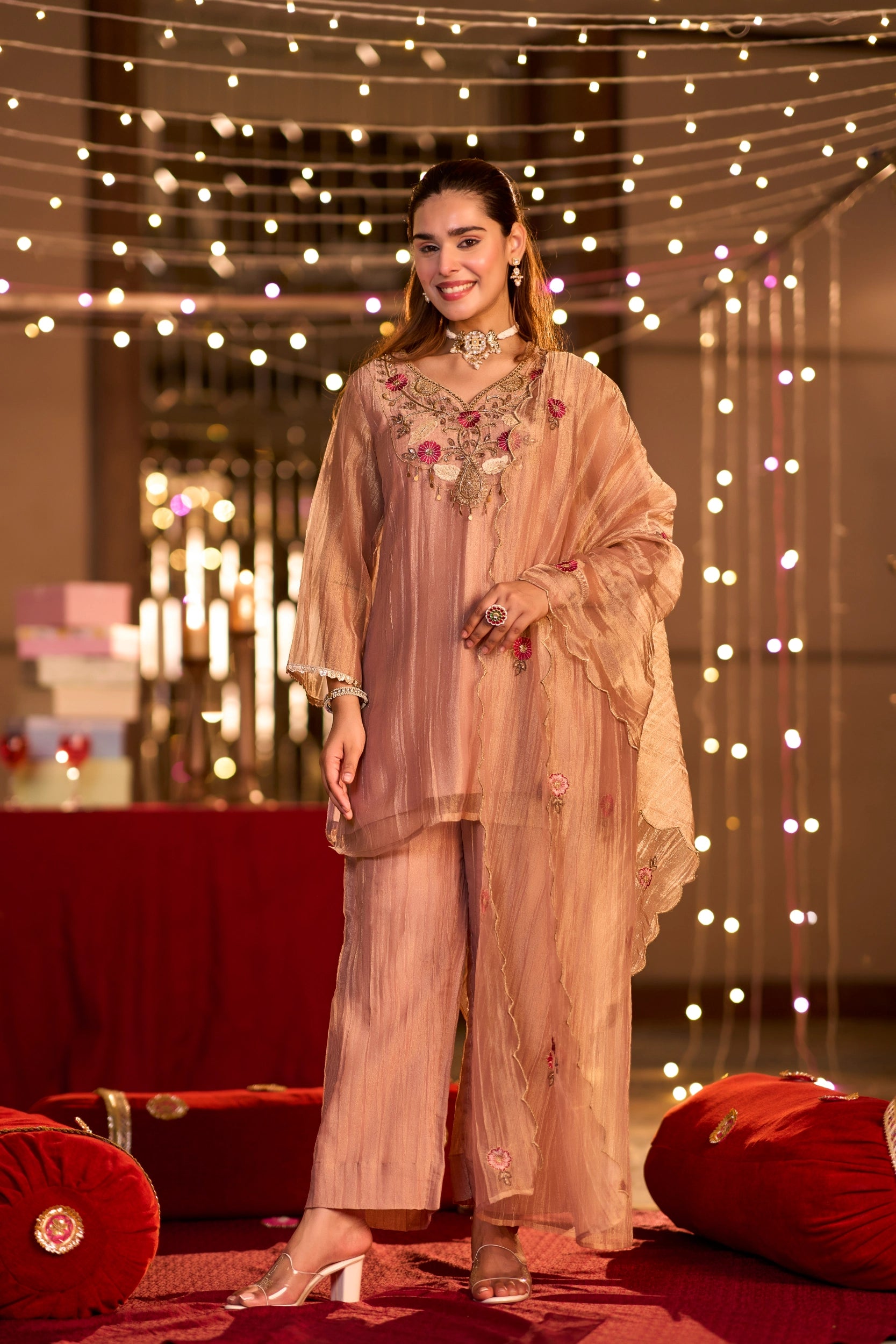 Rose Gold Embroidered Suit