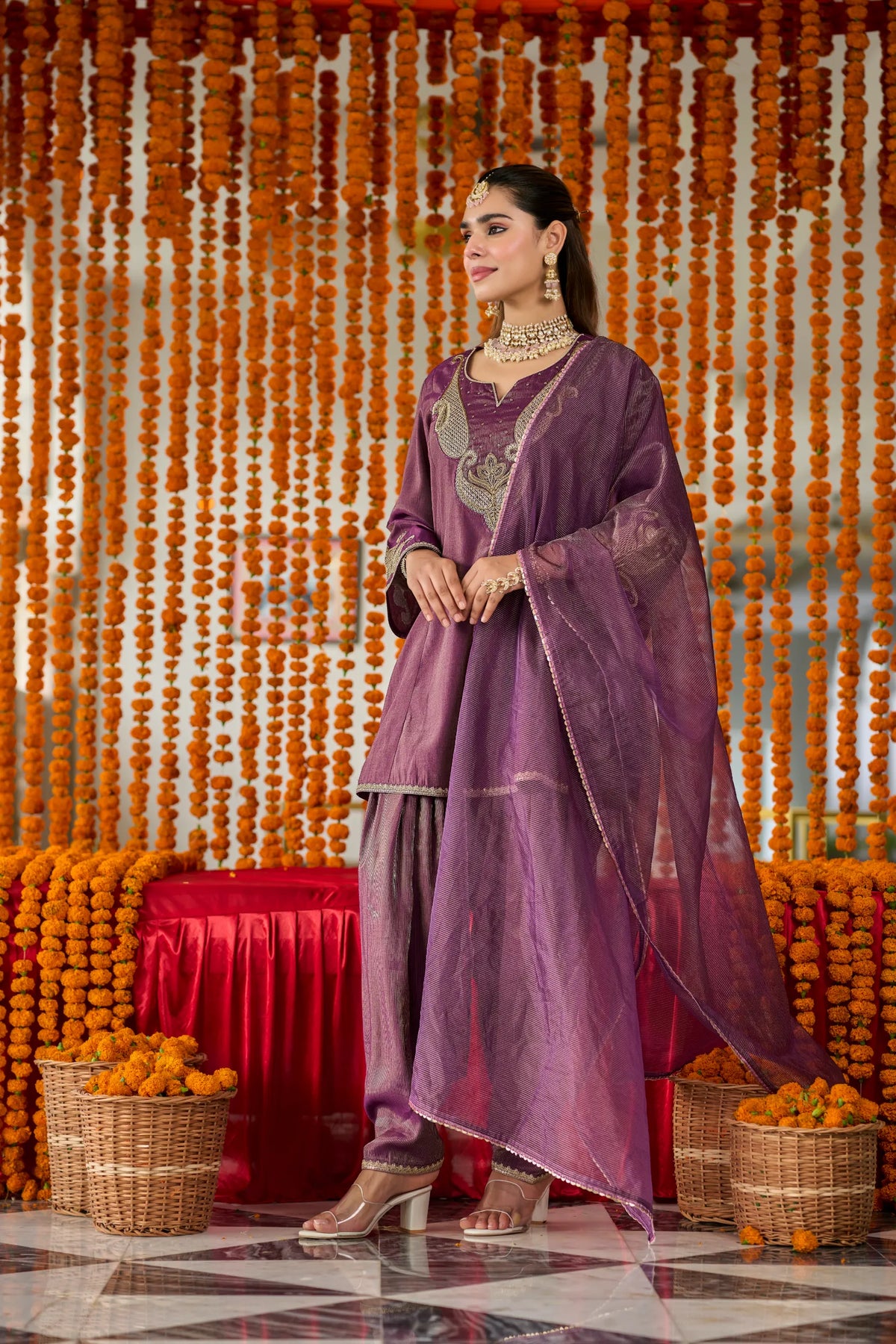 Plum Majesty Embroidered Suit Set