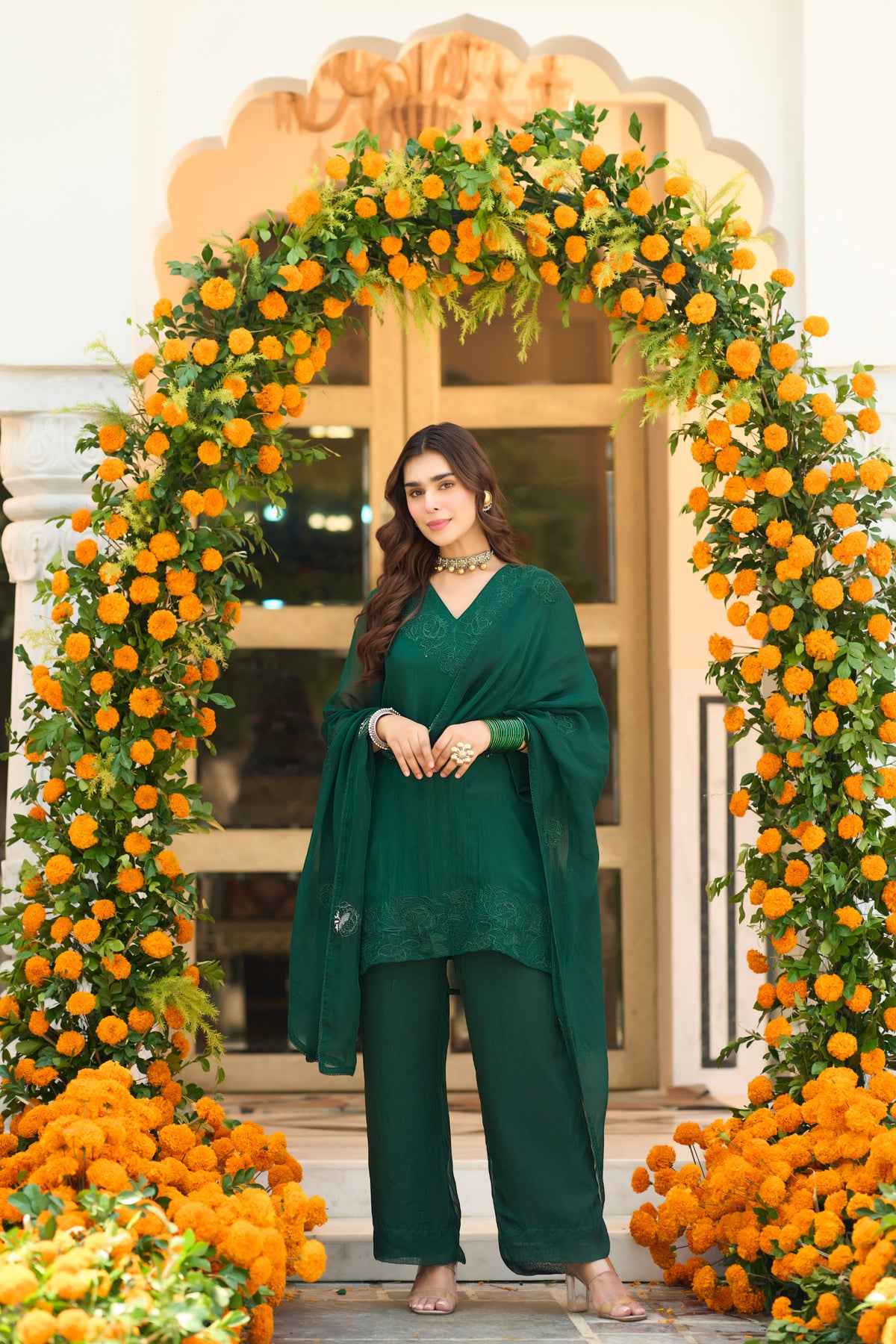 Emerald Teal Embroidered Suit Set