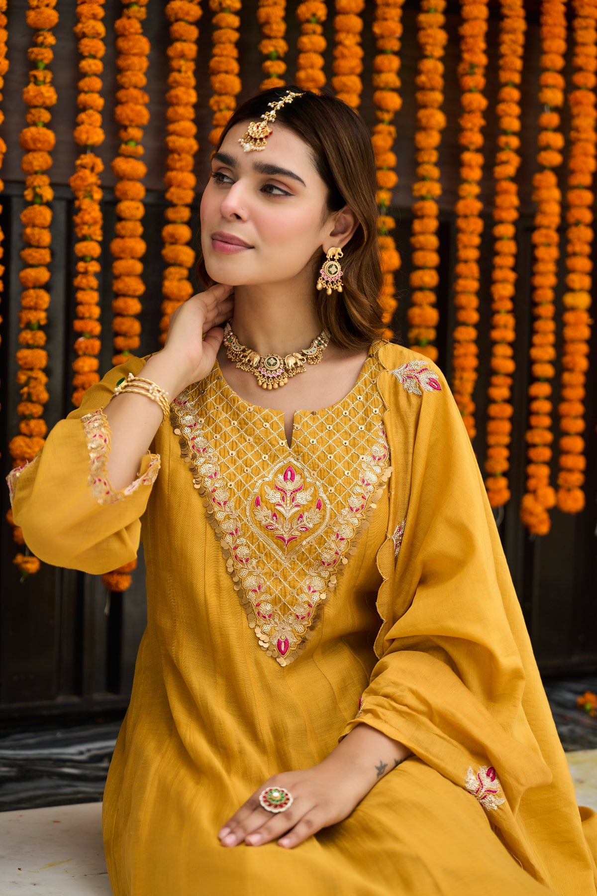 Mustard Golden Bloom Kurta Set