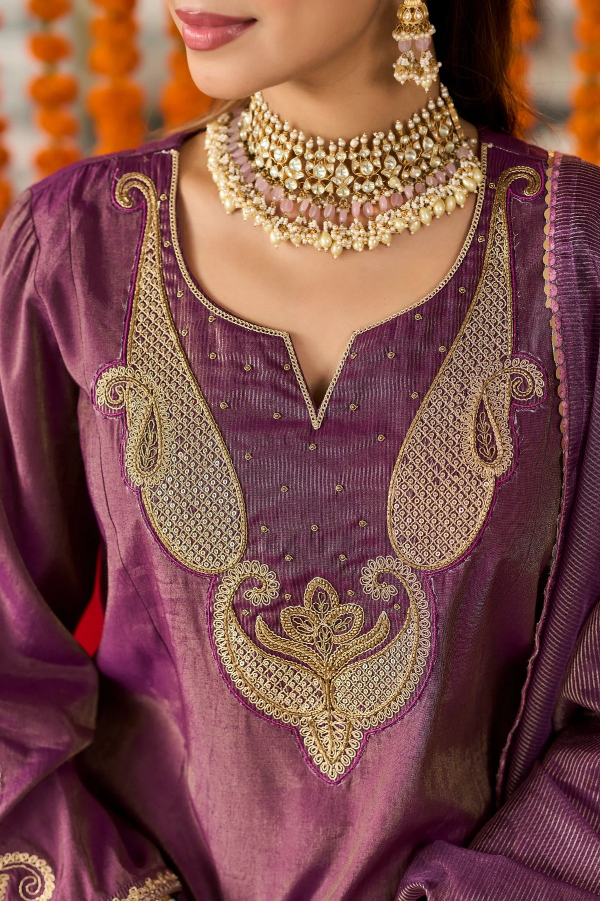 Plum Majesty Embroidered Suit Set