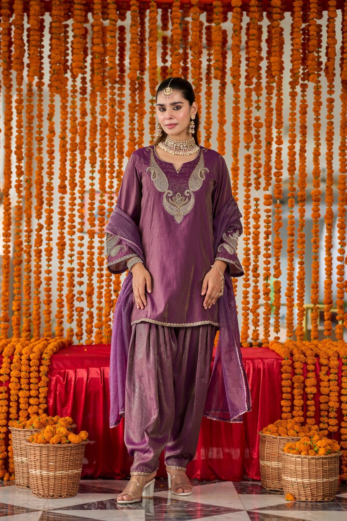 Plum Majesty Embroidered Suit Set
