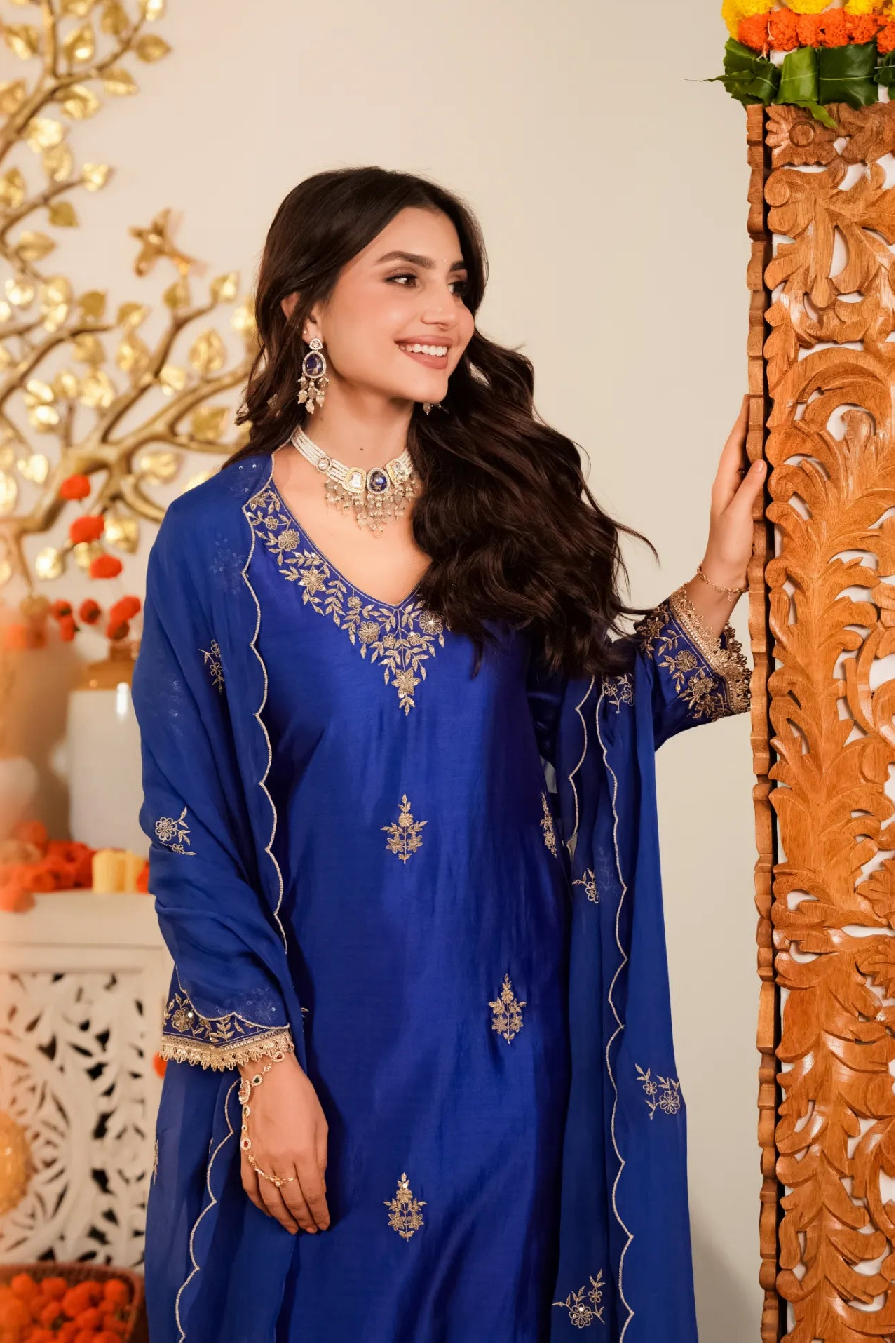 Royal Sapphire Silk Suit Set