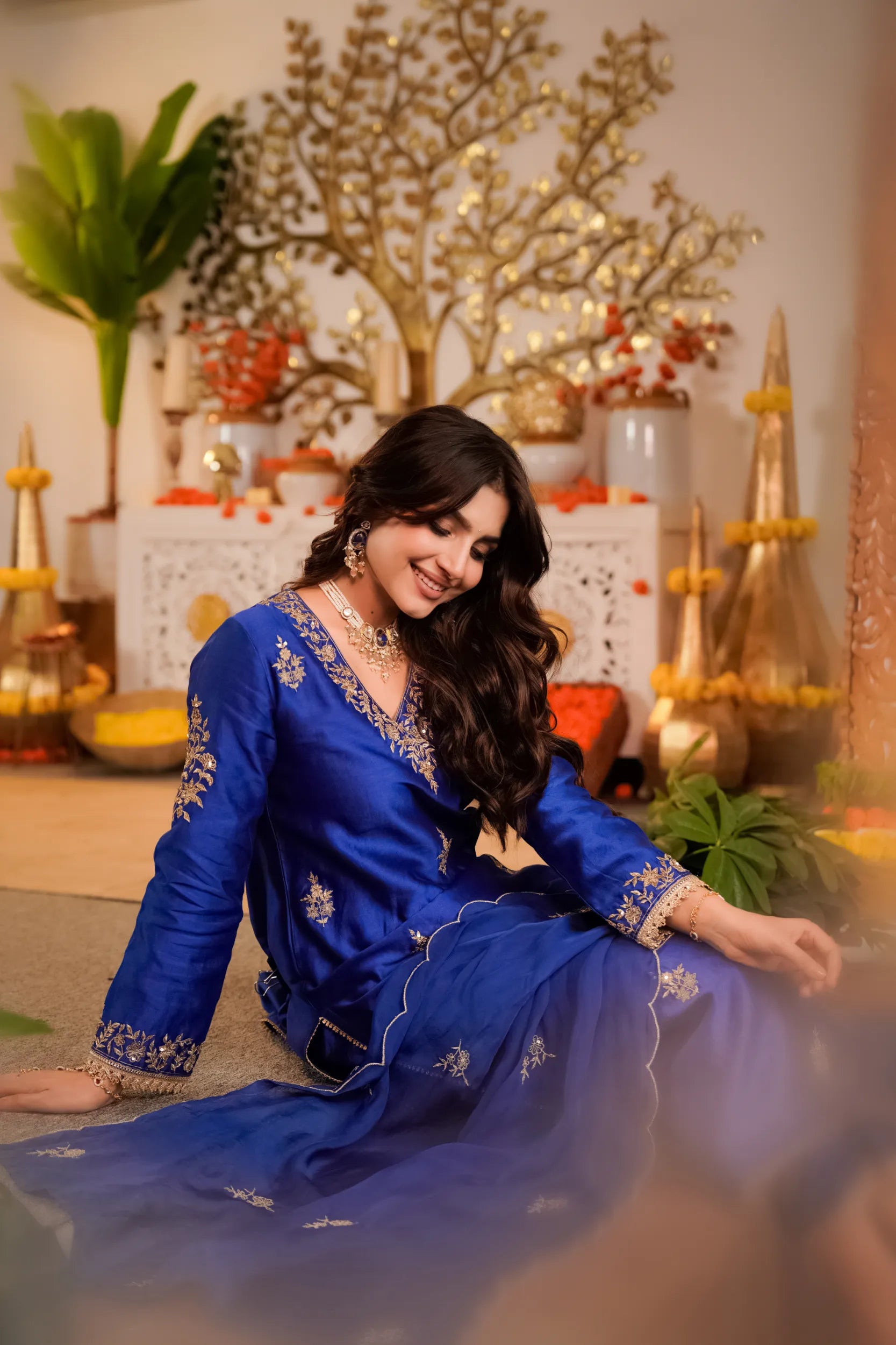 Royal Sapphire Silk Suit Set