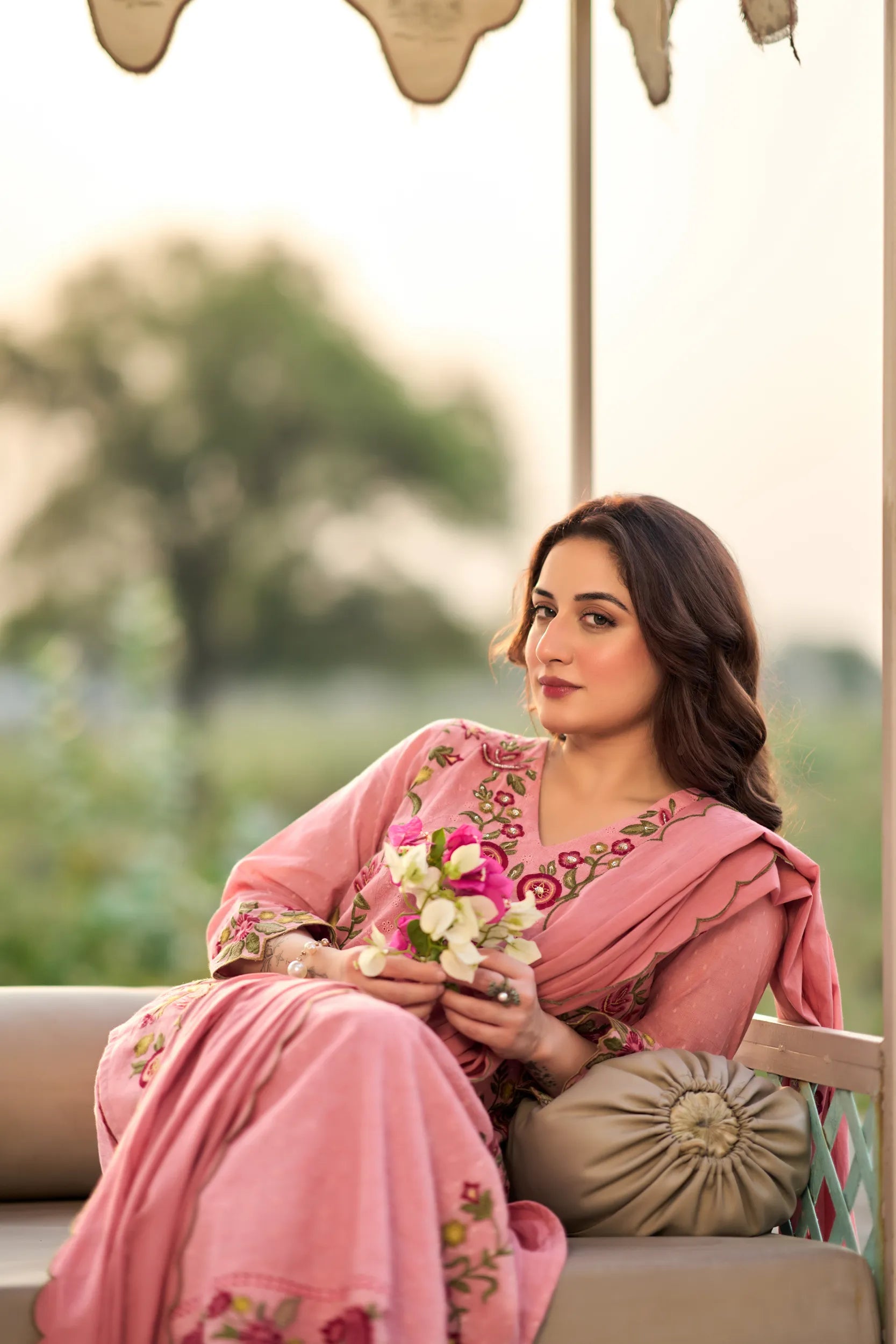 Rosy Embroidered Suit Set
