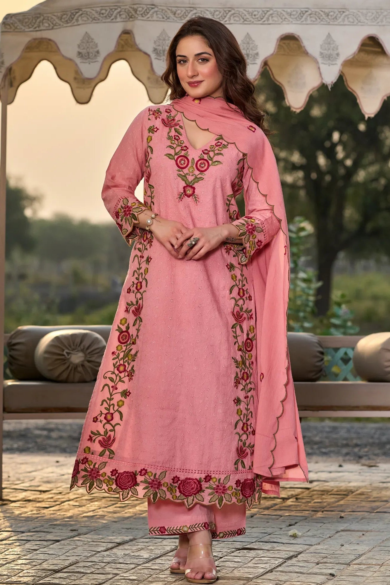 Rosy Embroidered Suit Set