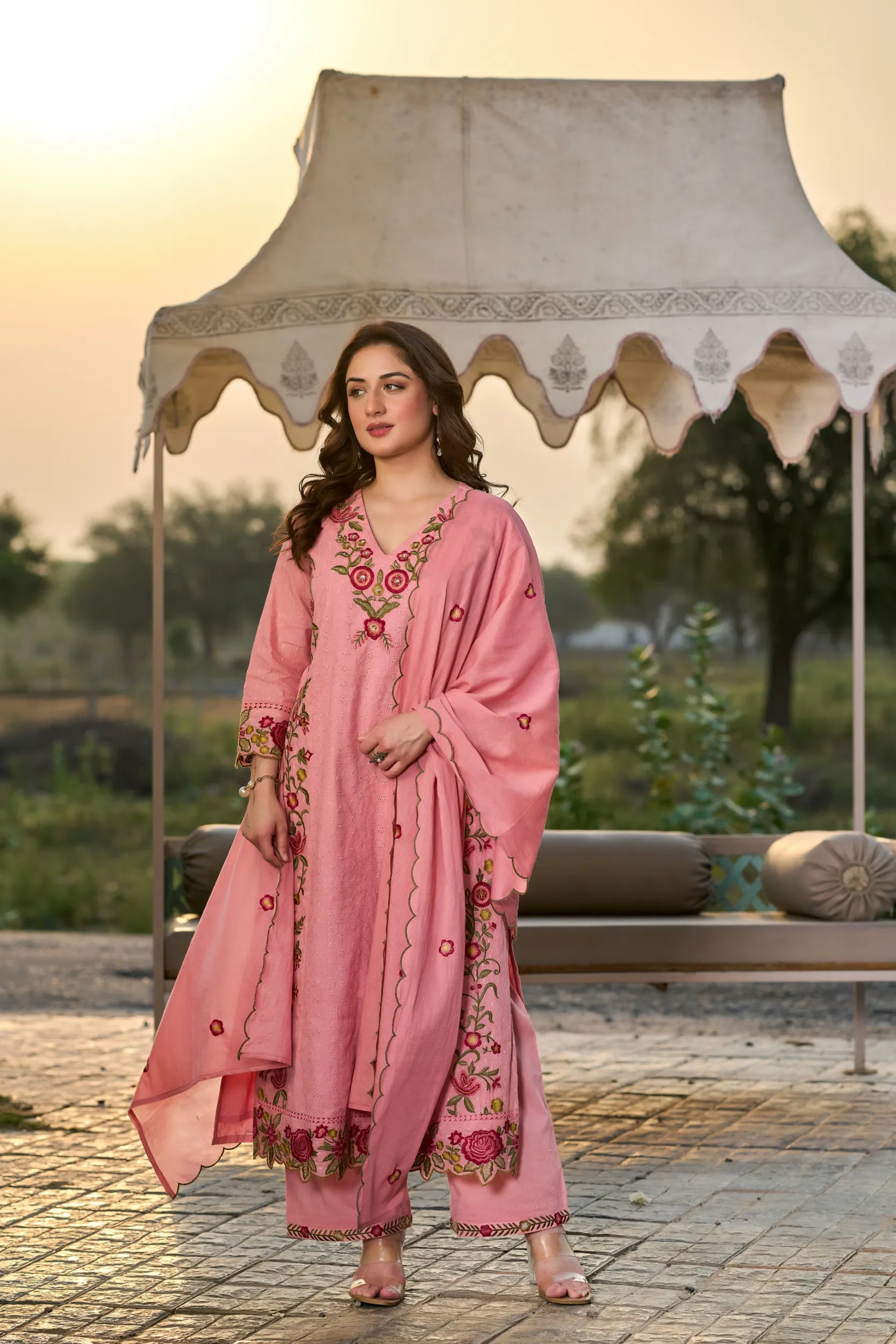 Rosy Embroidered Suit Set