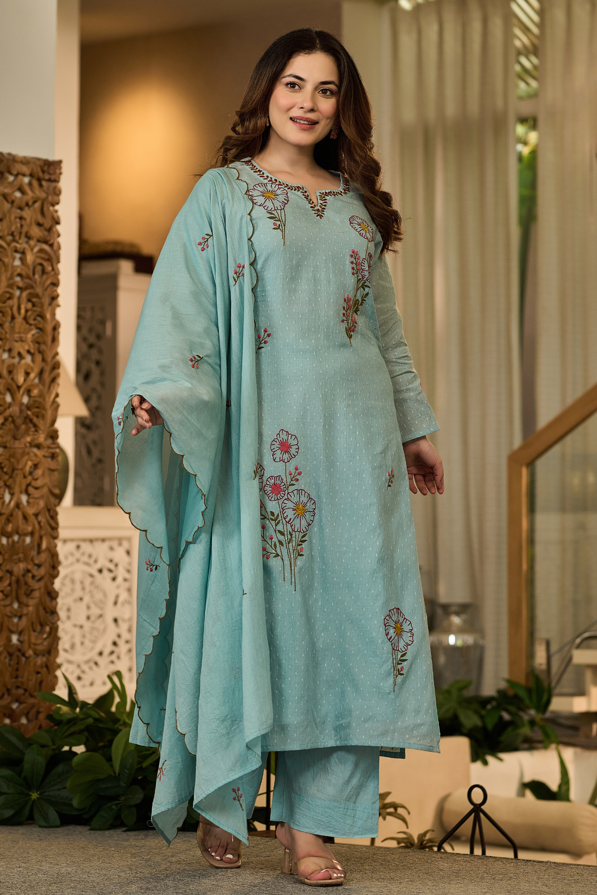 Powder Blue Embroidered Suit Set