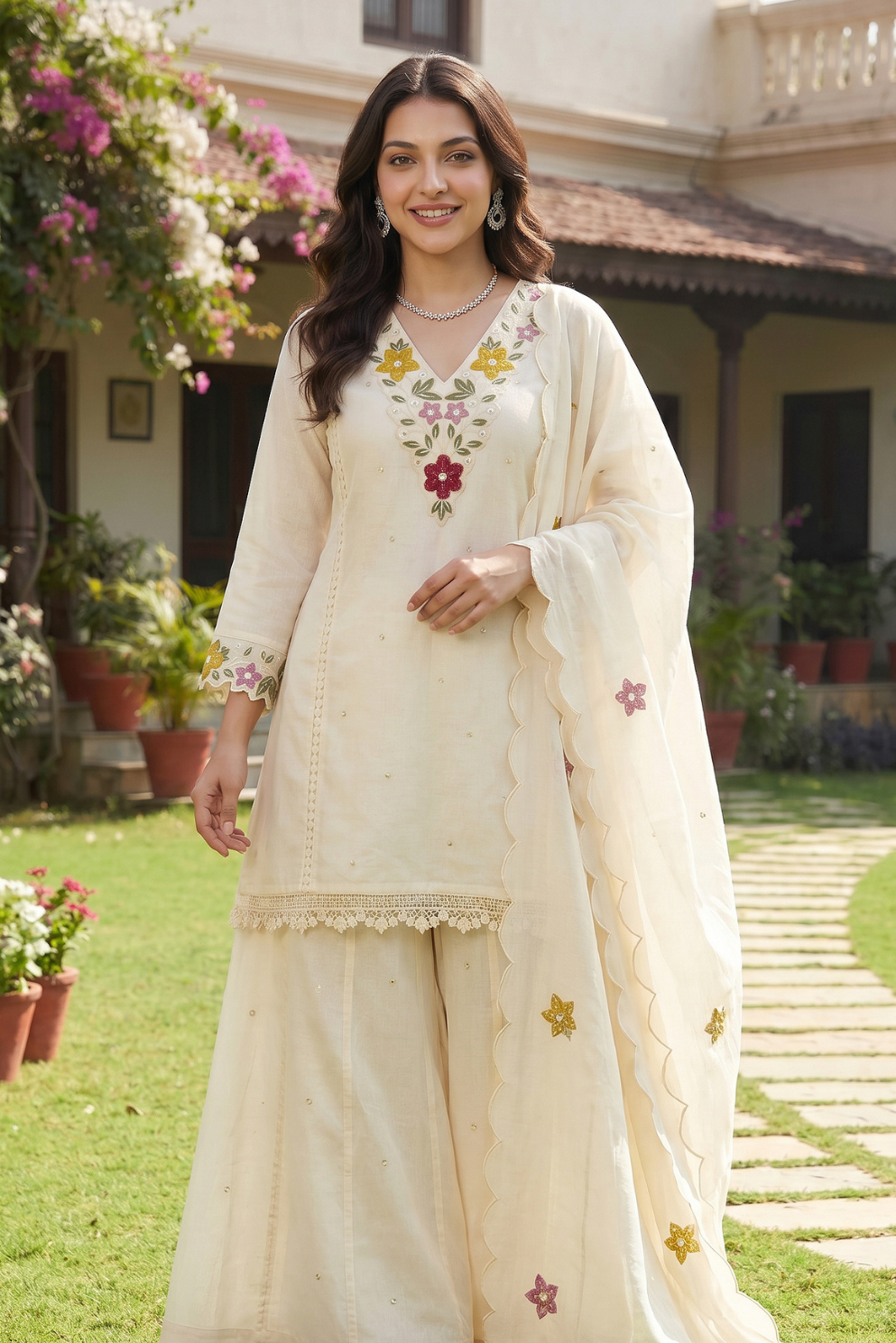 Pearl Bloom Embroidered Set