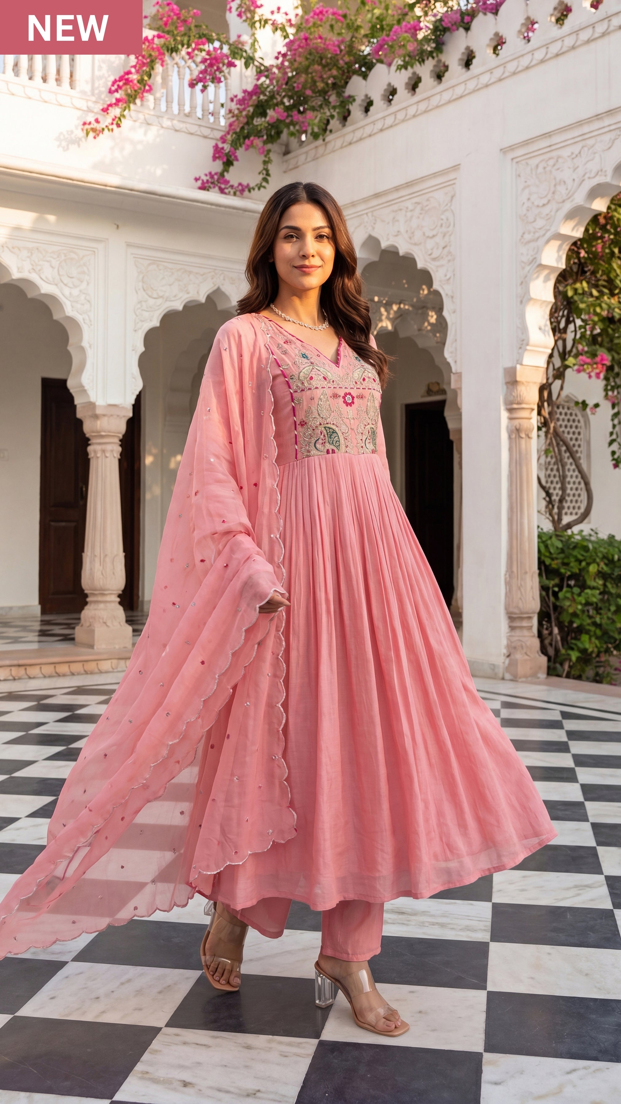 Pink Aura Ensemble Chanderi Suit Set