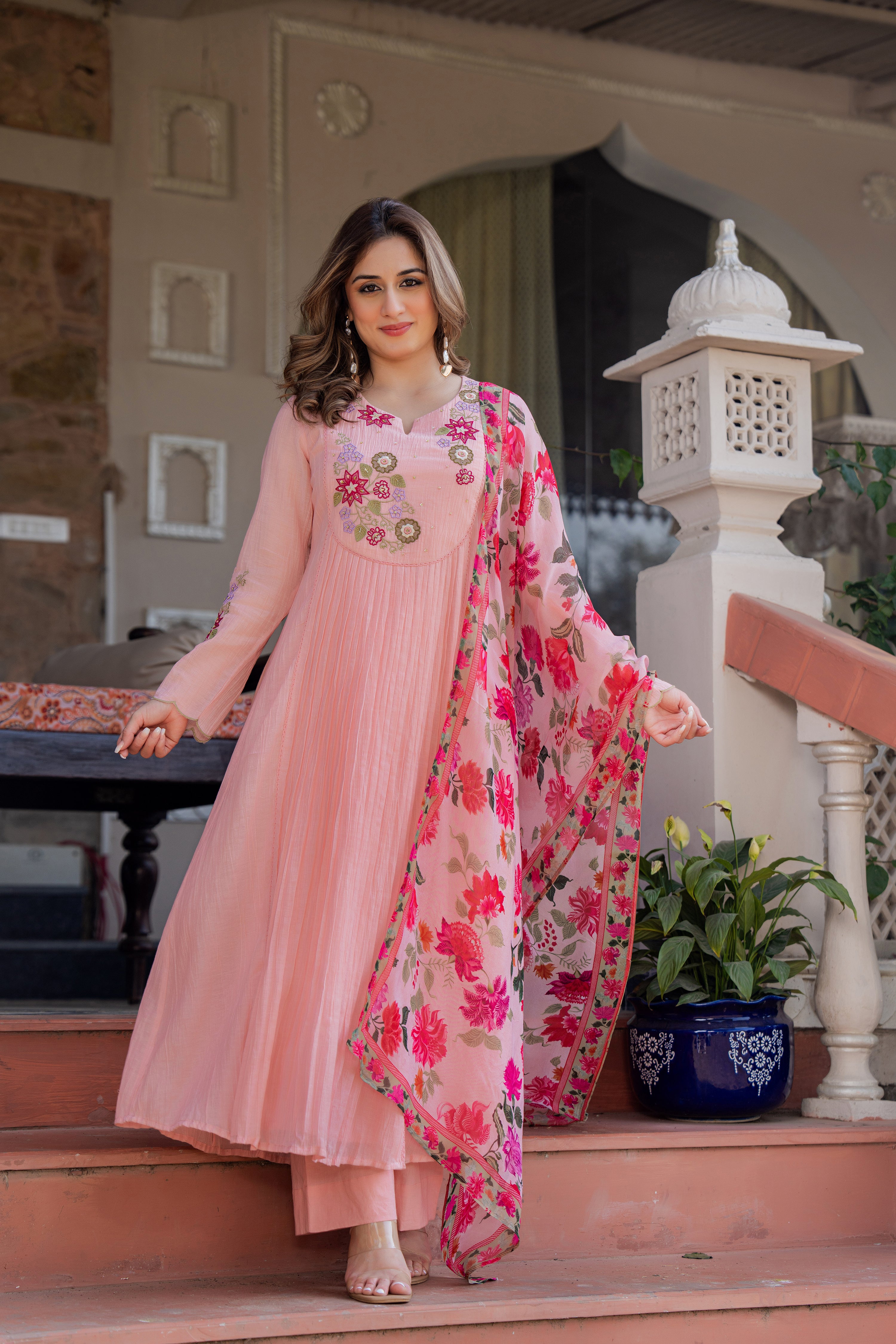 Rose Blush Embroidered Suit Set