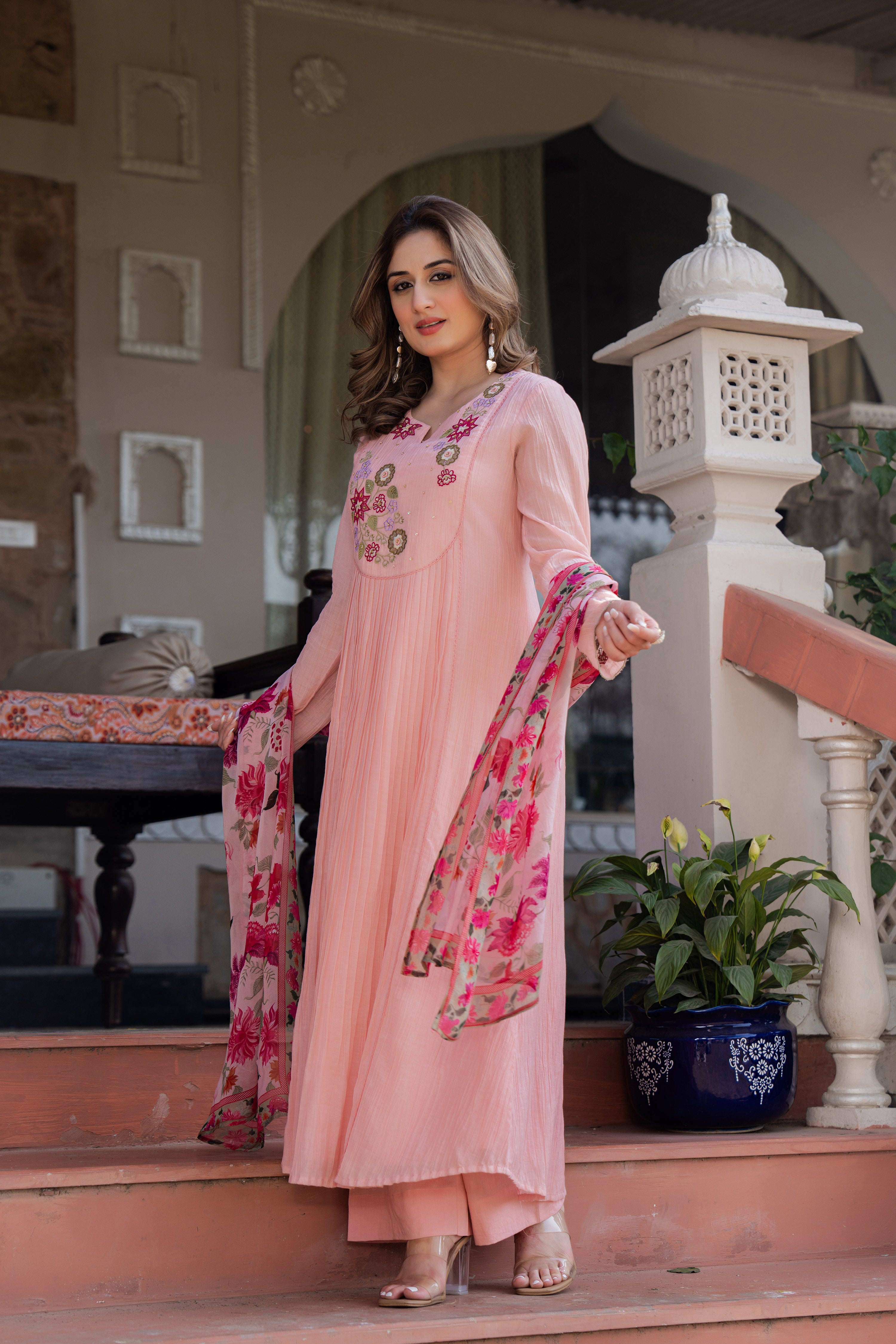 Rose Blush Embroidered Suit Set