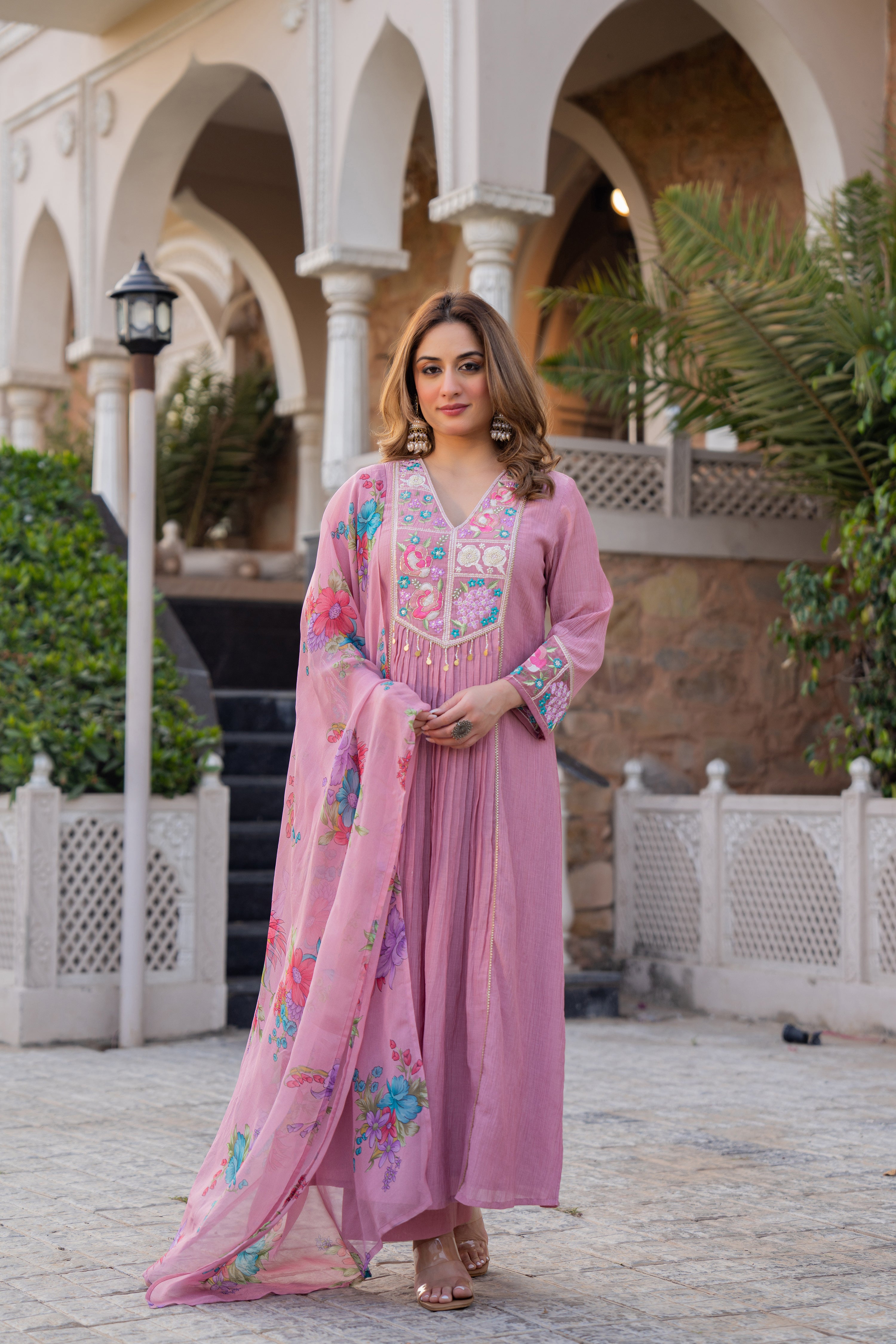 Rose Lilac Crush Embroidered Suit Set