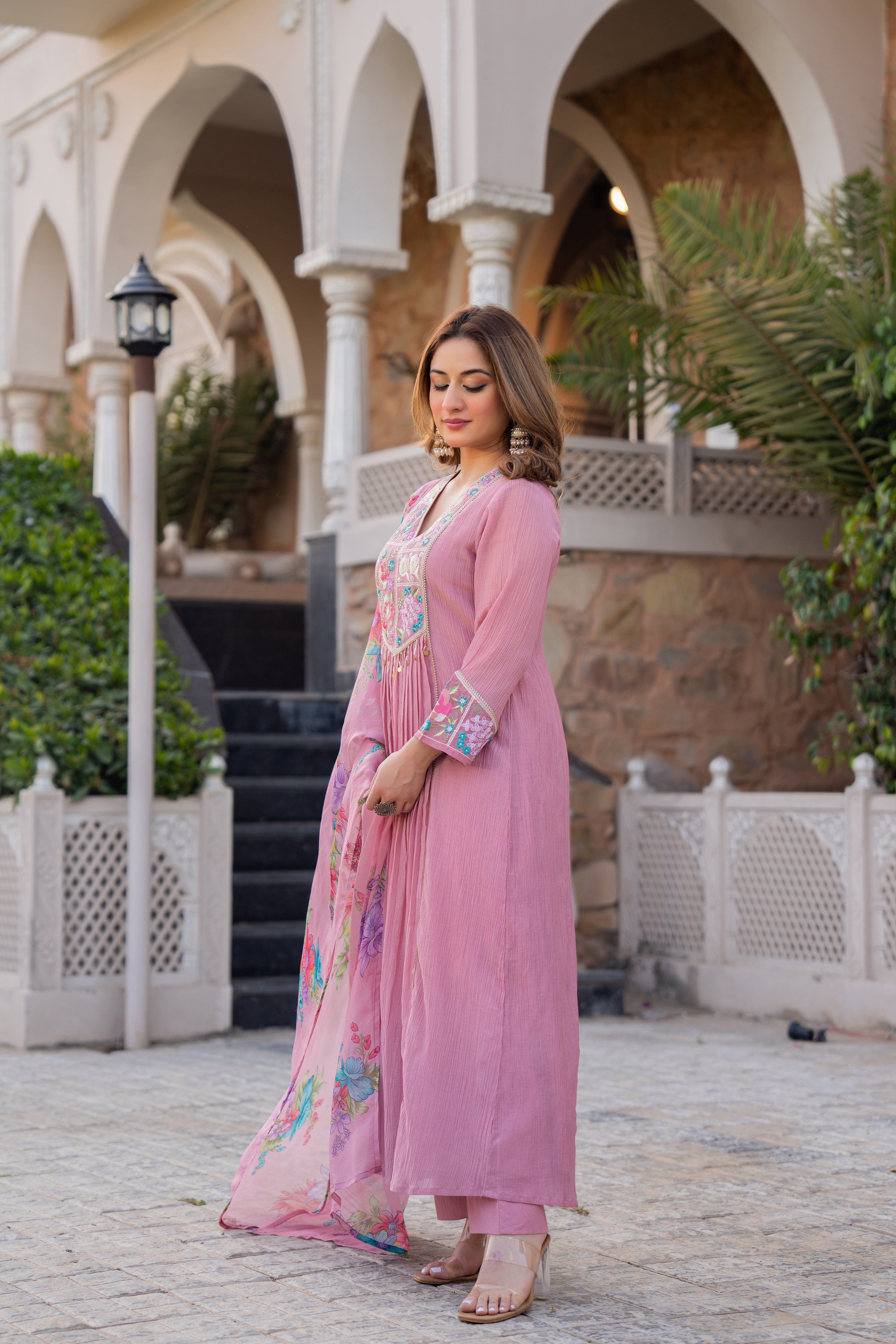 Rose Lilac Crush Embroidered Suit Set