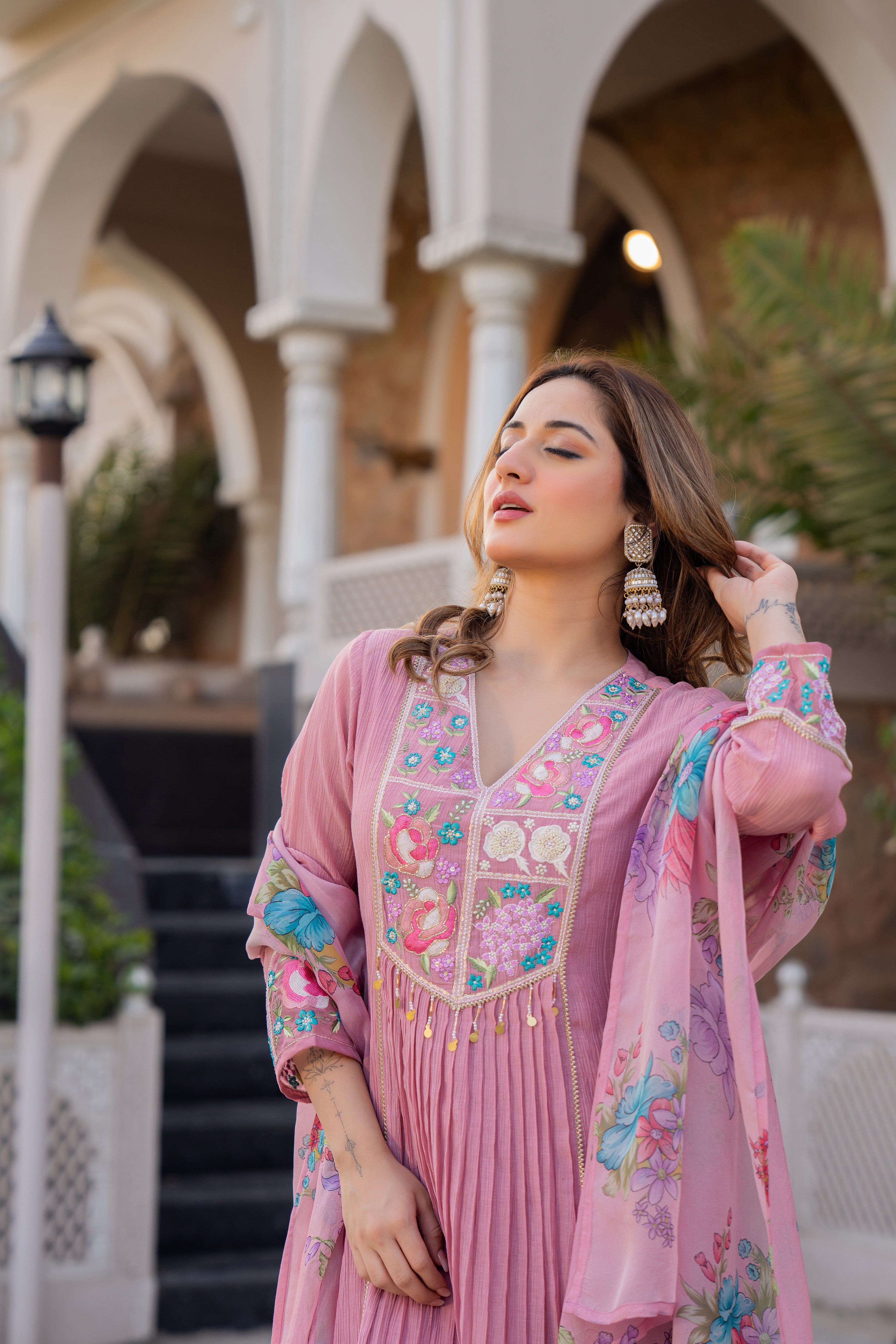 Rose Lilac Crush Embroidered Suit Set