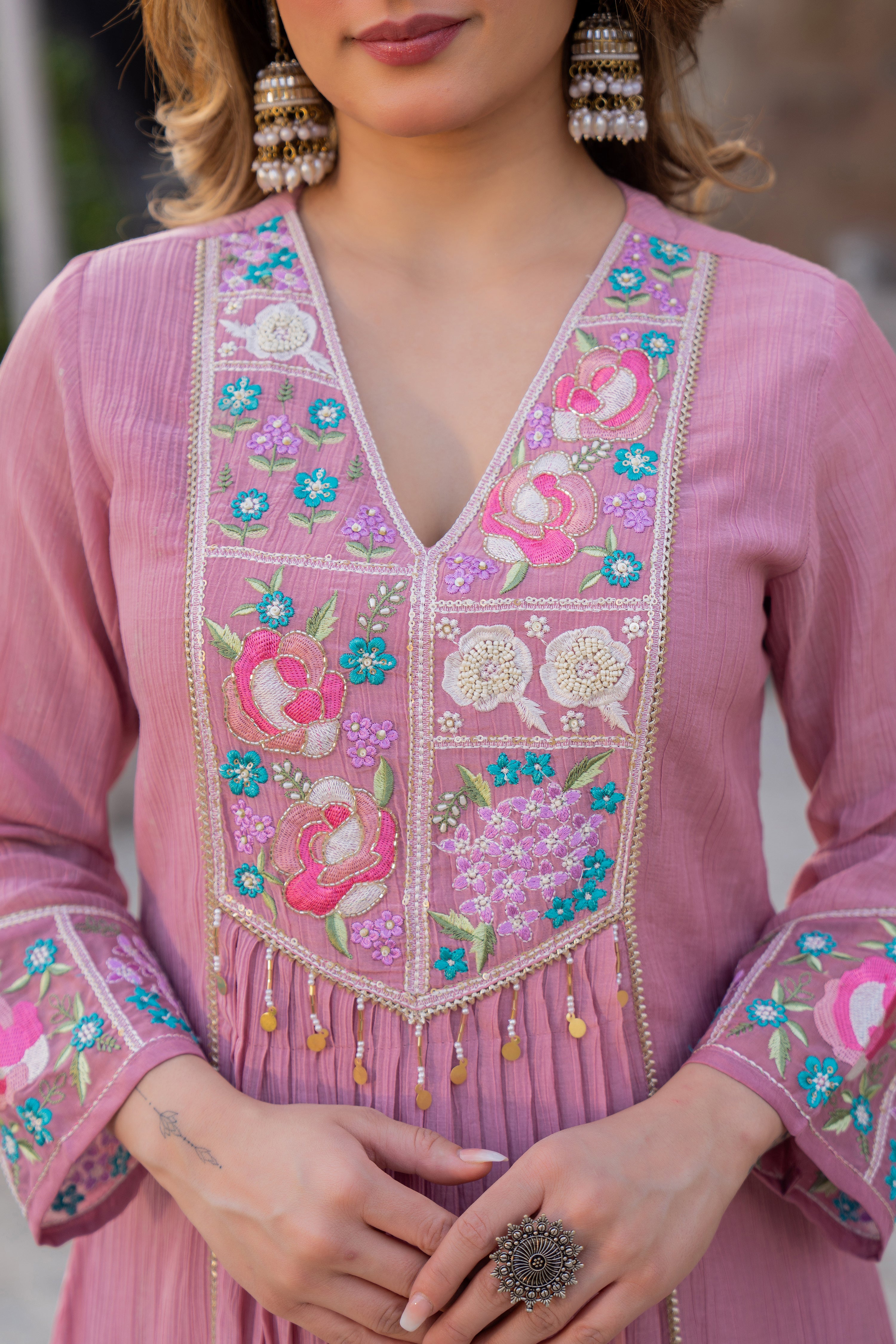 Rose Lilac Crush Embroidered Suit Set
