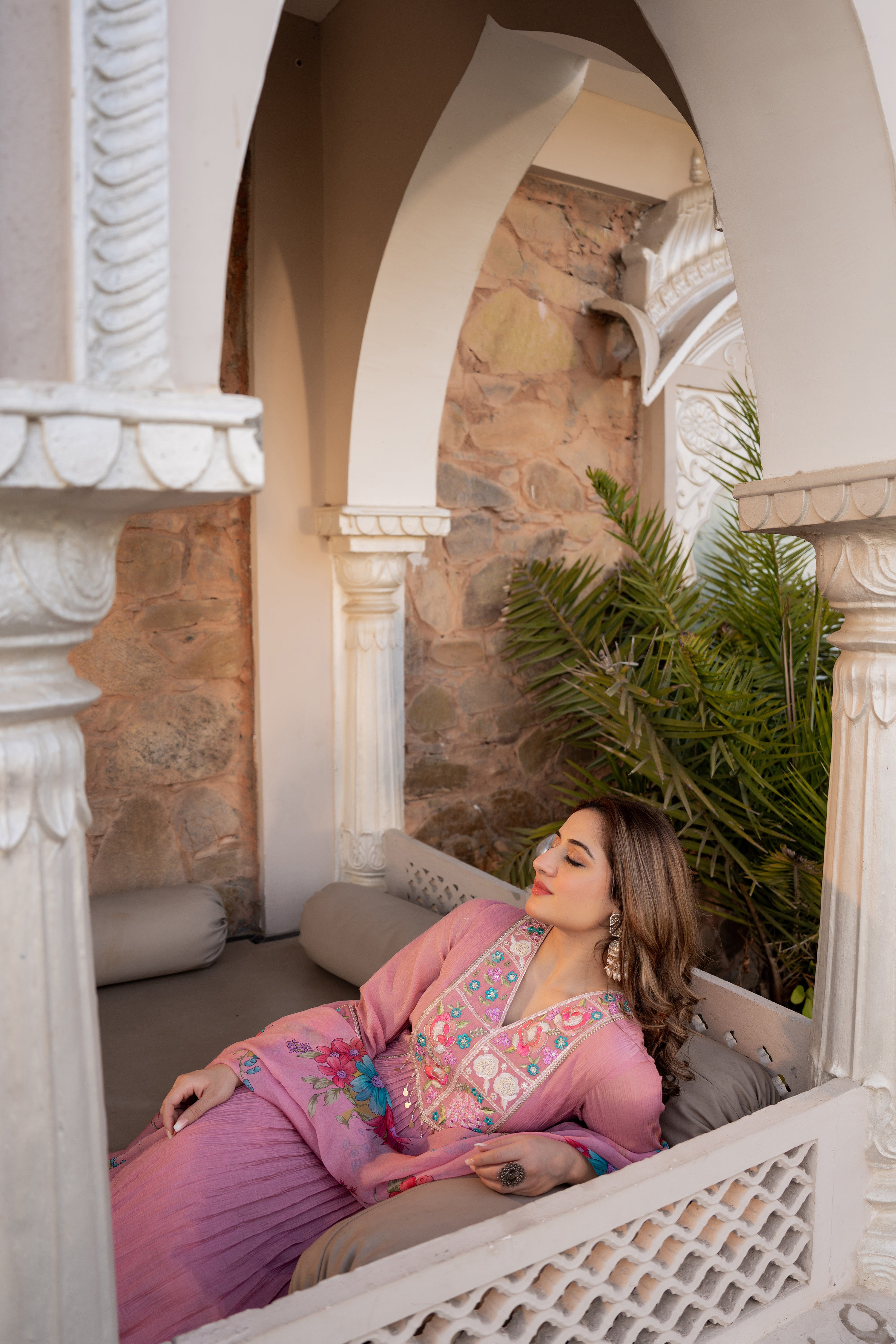 Rose Lilac Crush Embroidered Suit Set