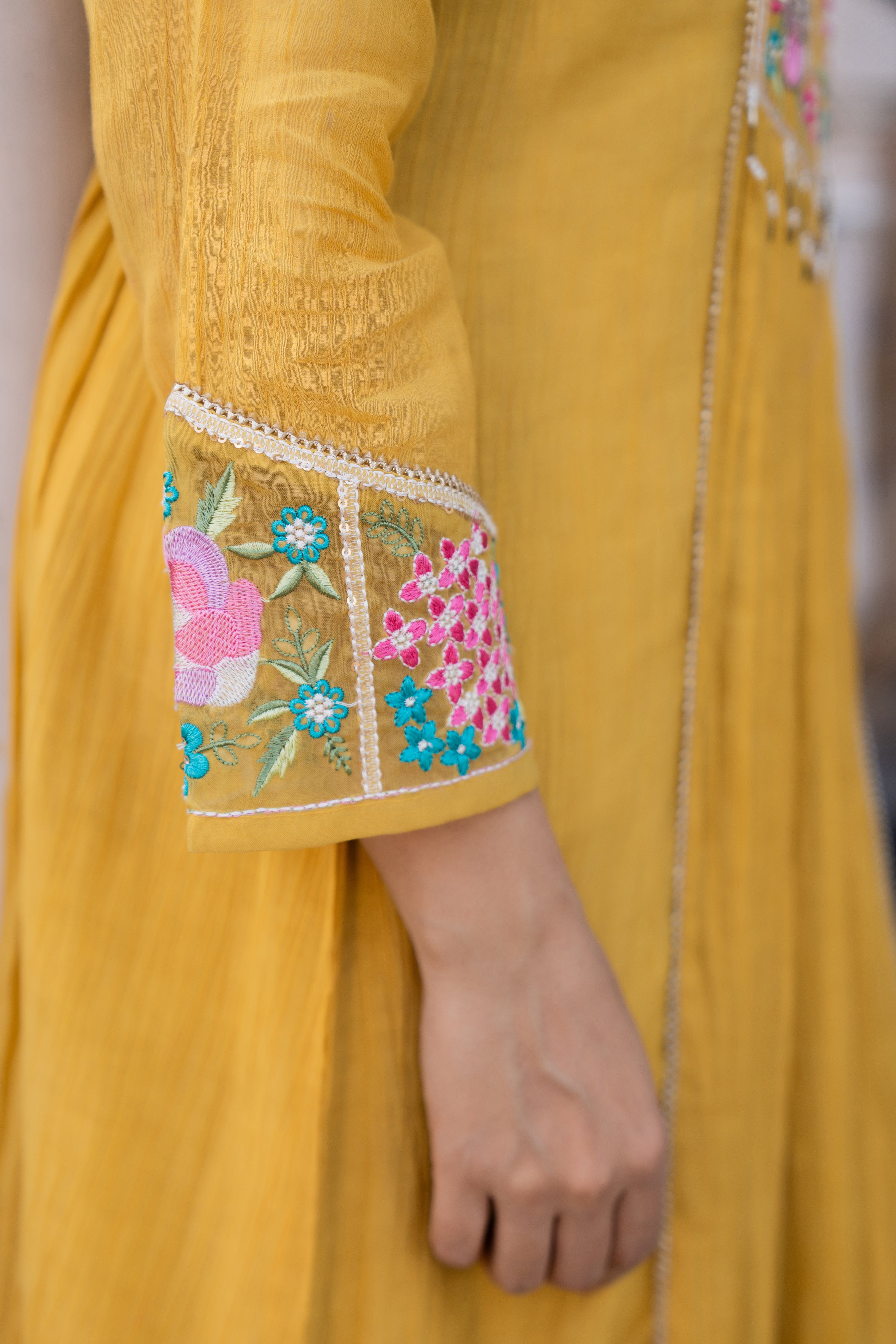 Mustard Yellow Crush Embroidered Suit Set