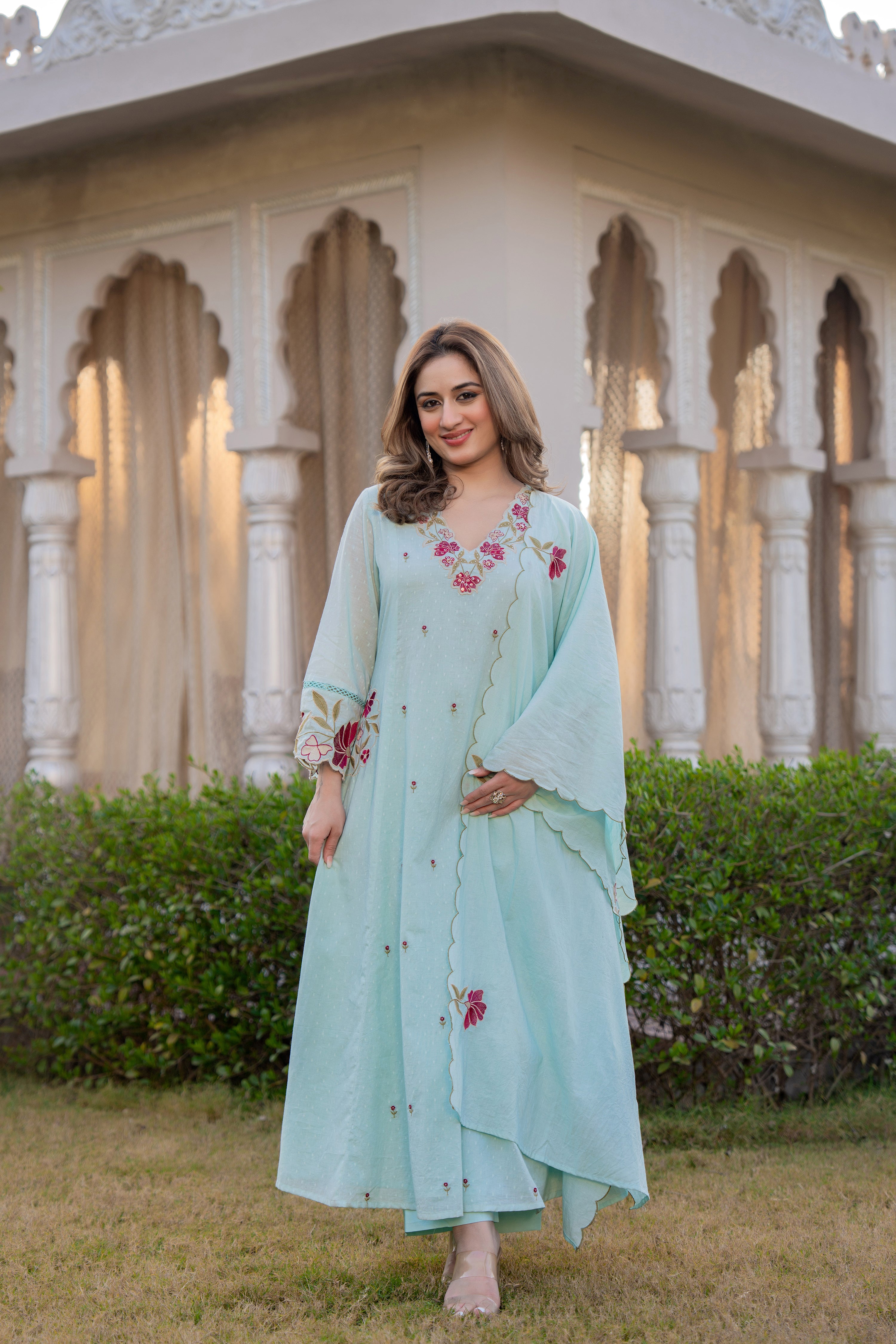 Azure Bloom Cotton Dobby Suit Set