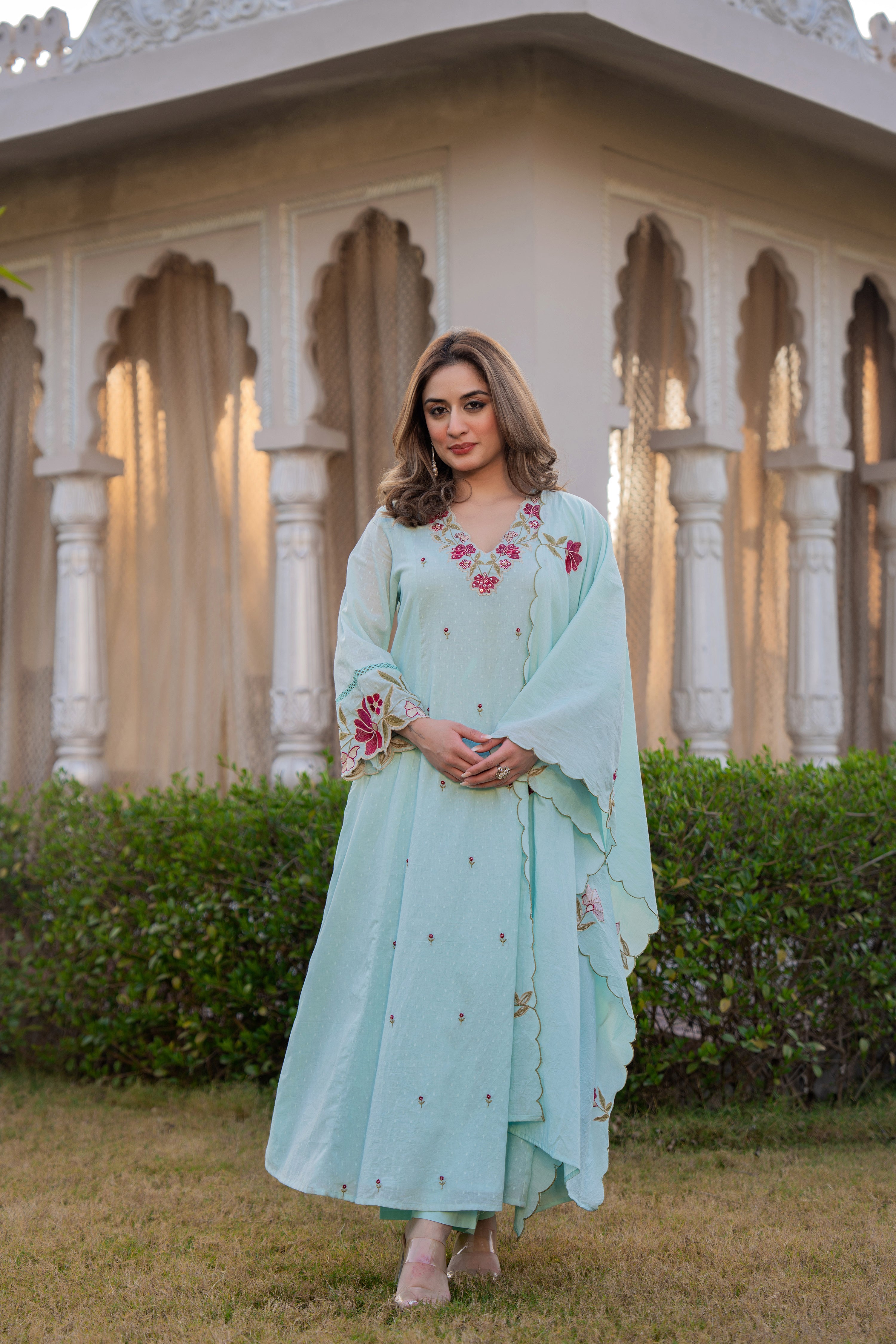 Azure Bloom Cotton Dobby Suit Set