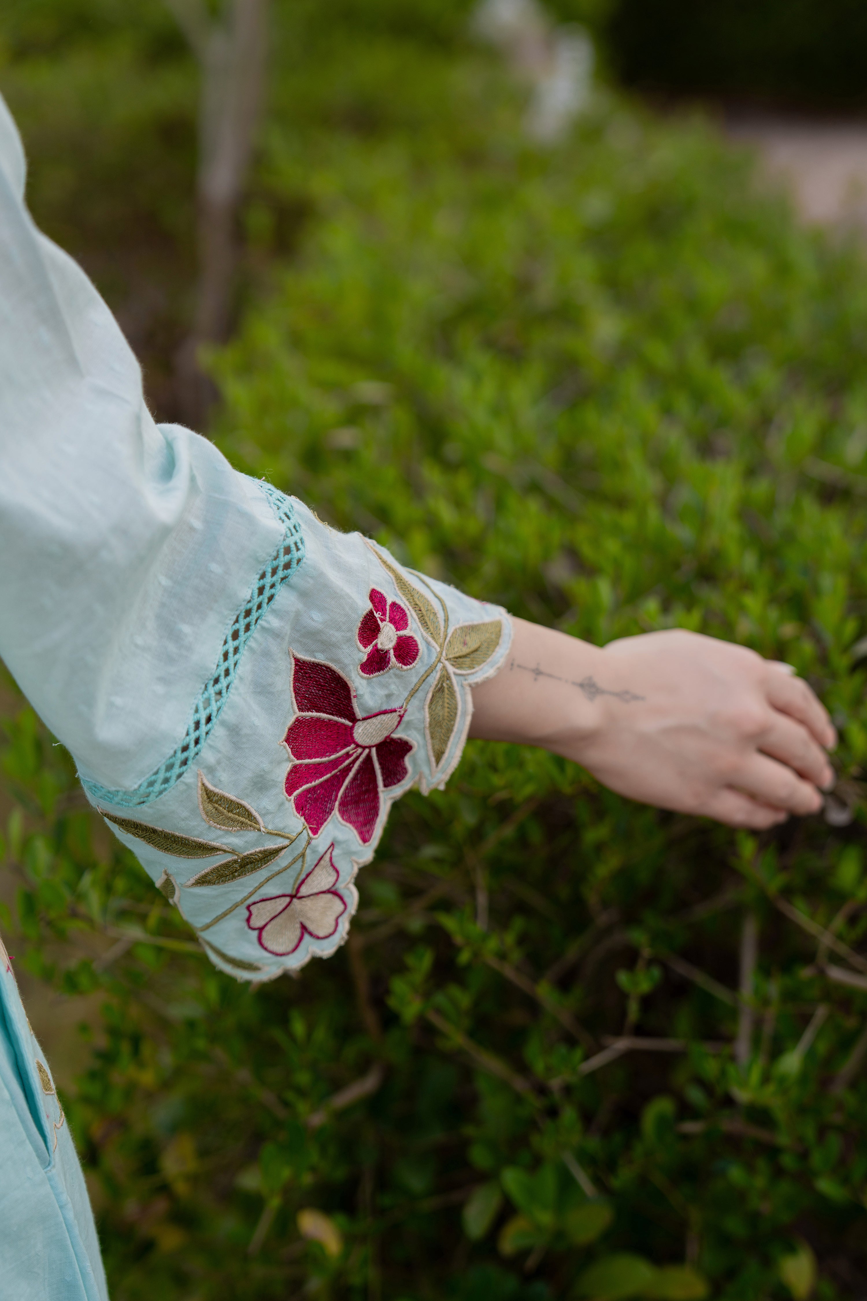 Azure Bloom Cotton Dobby Suit Set