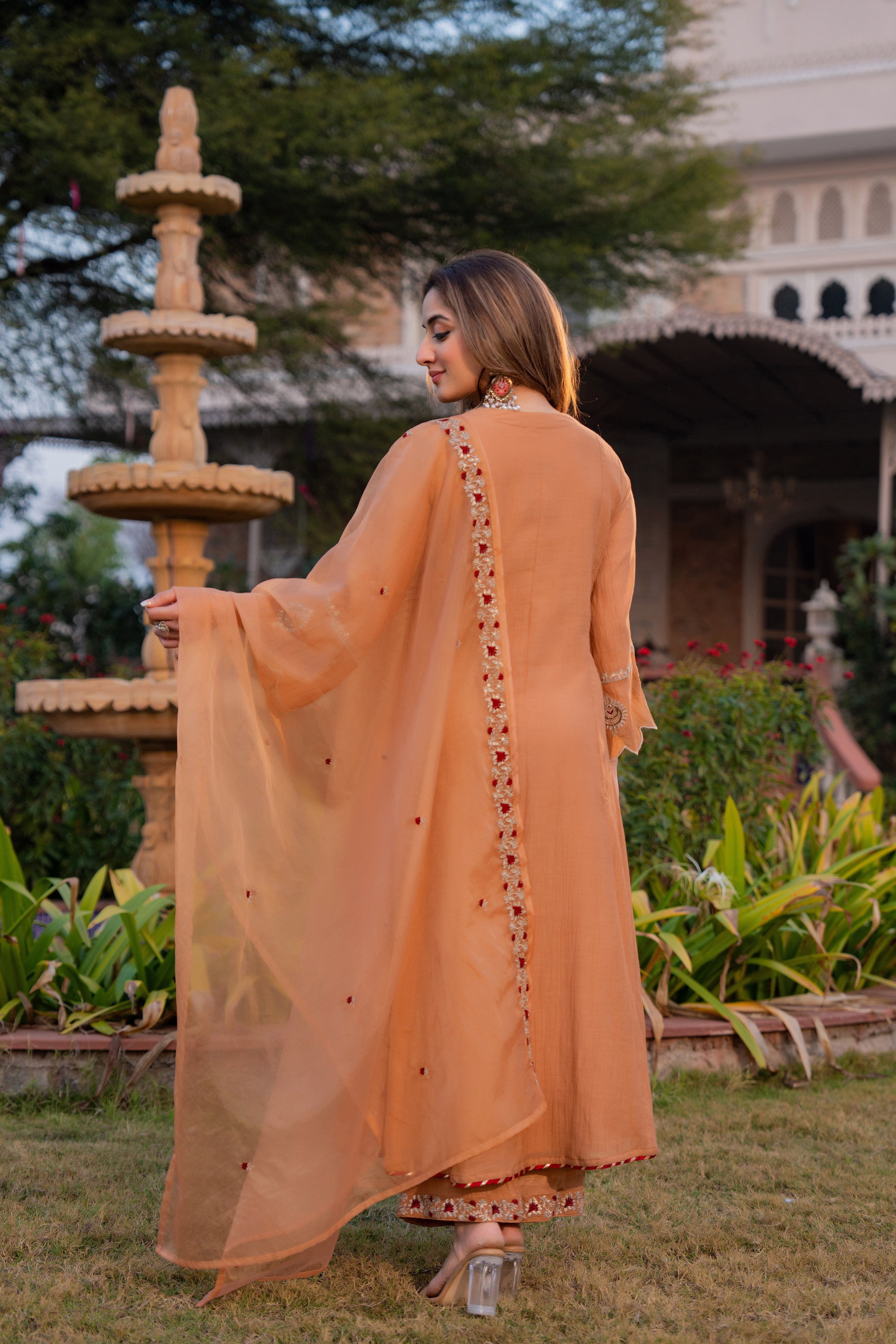 Soft Peach Chanderi Suit Set