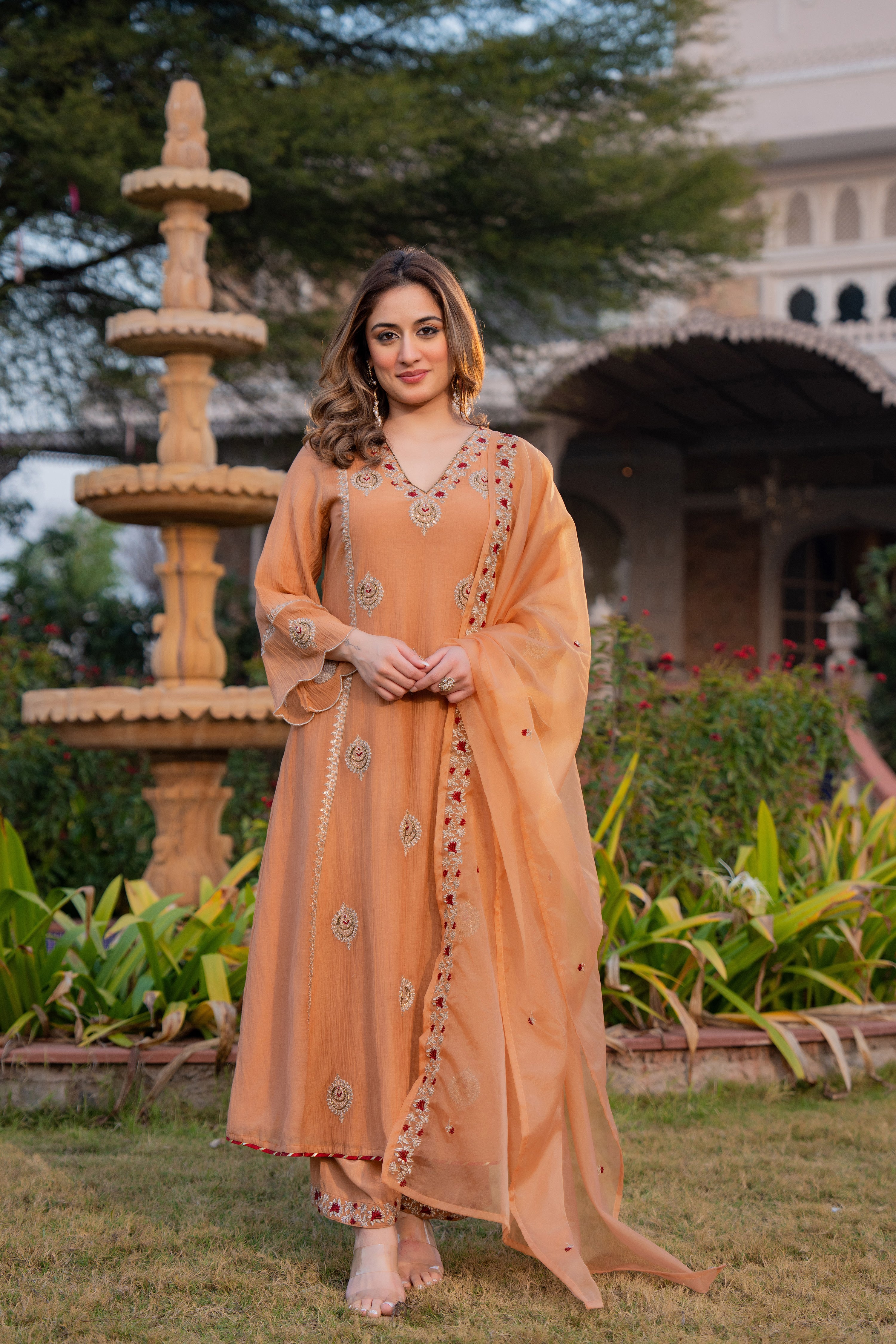 Soft Peach Chanderi Suit Set