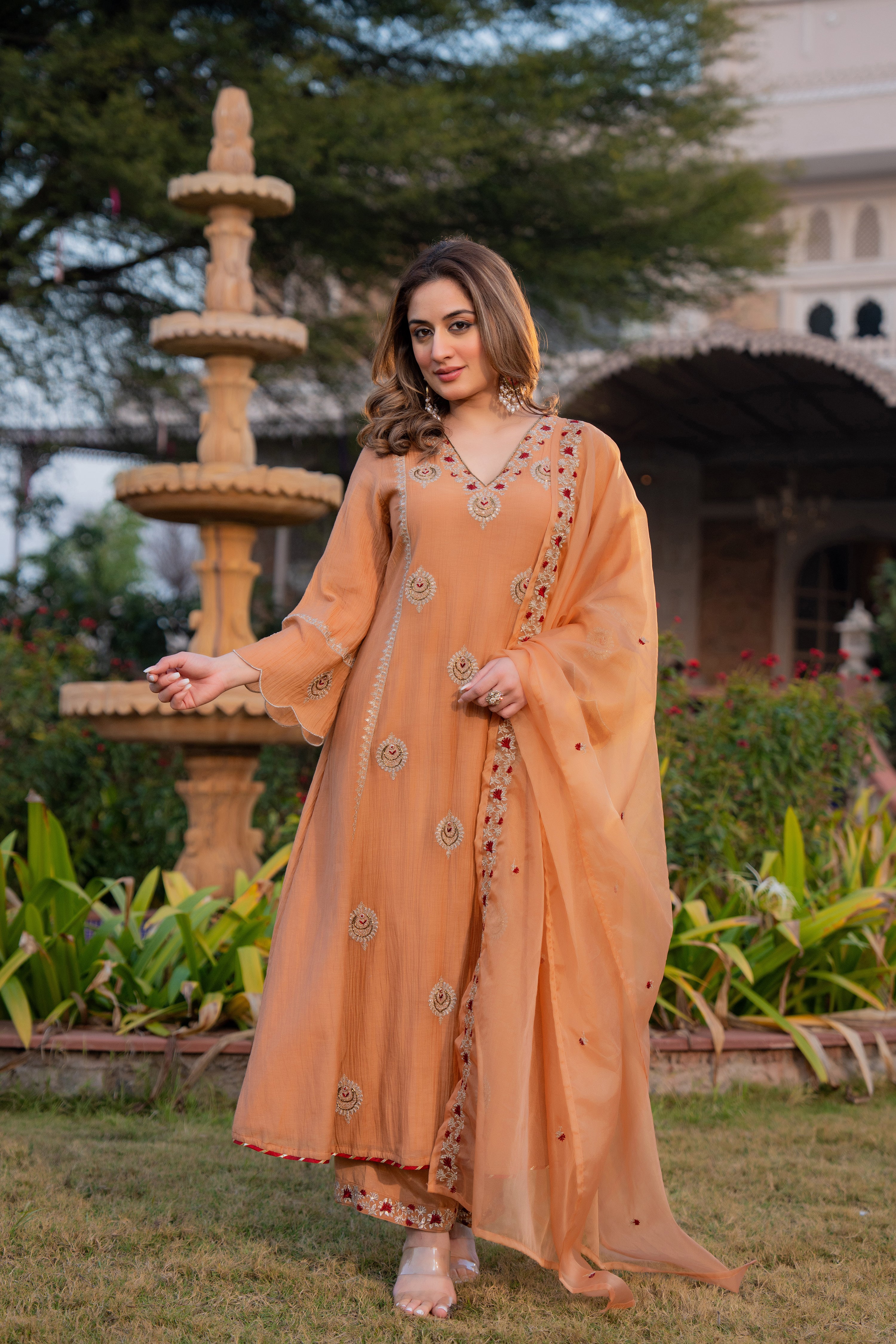 Soft Peach Chanderi Suit Set