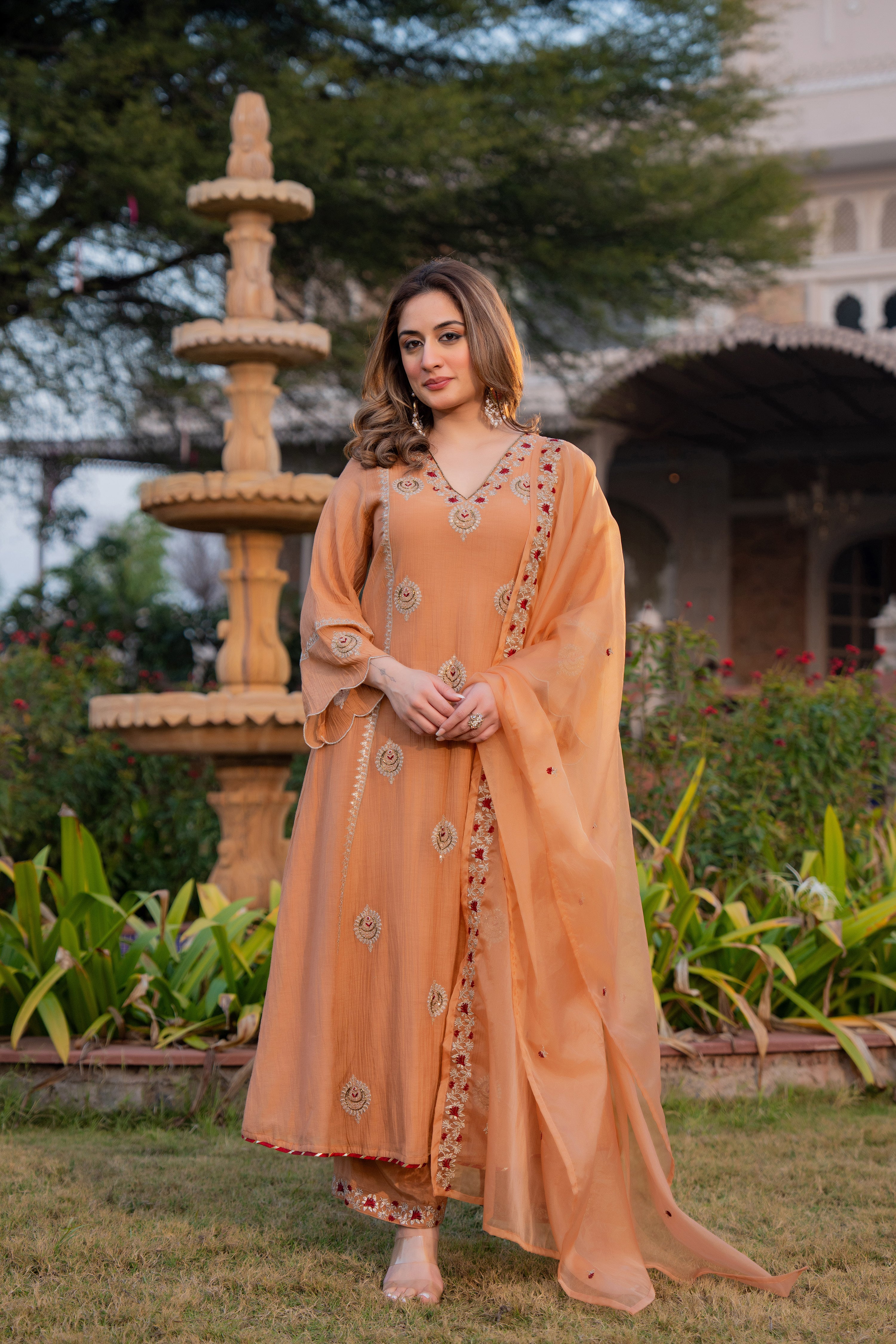 Soft Peach Chanderi Suit Set