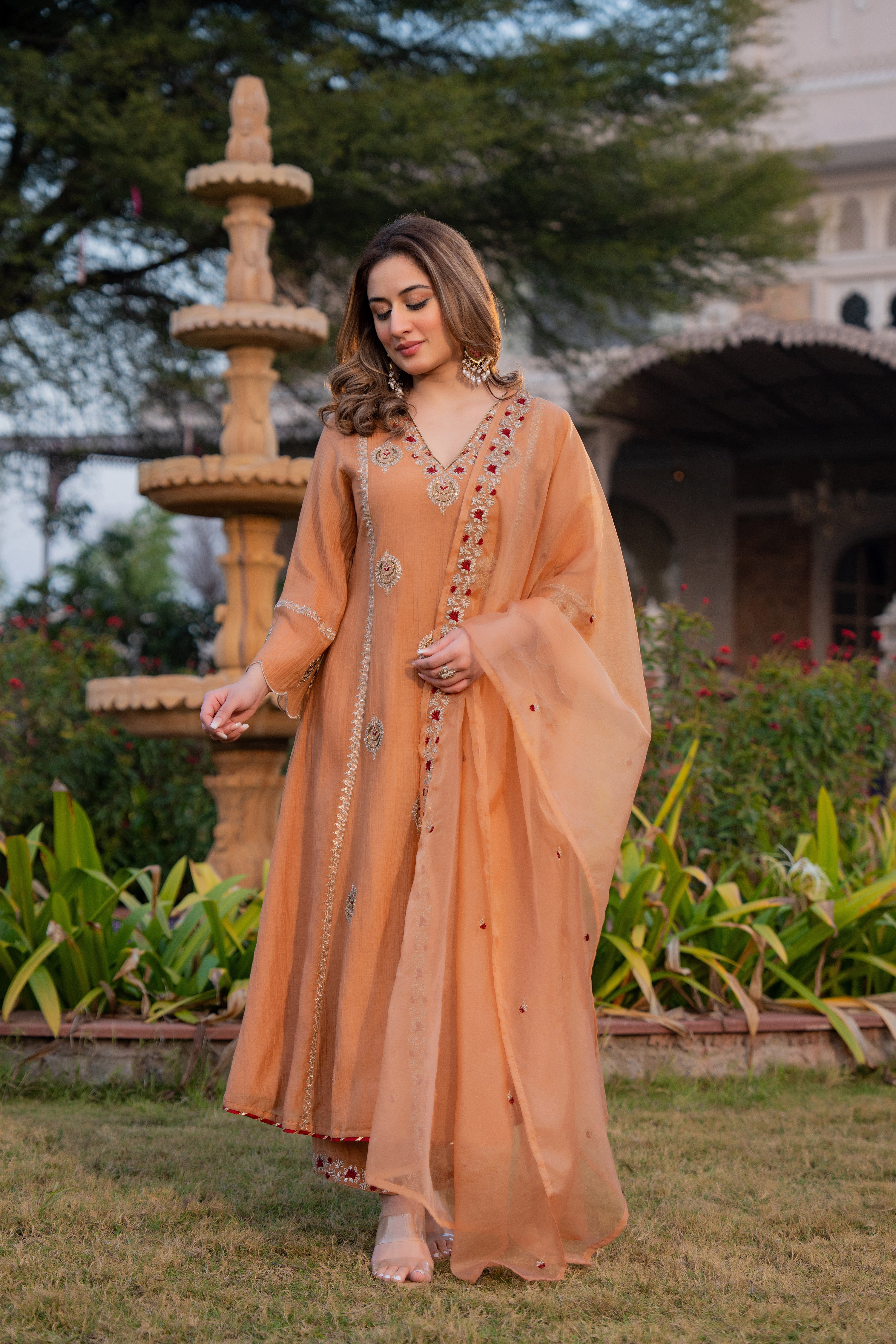 Soft Peach Chanderi Suit Set