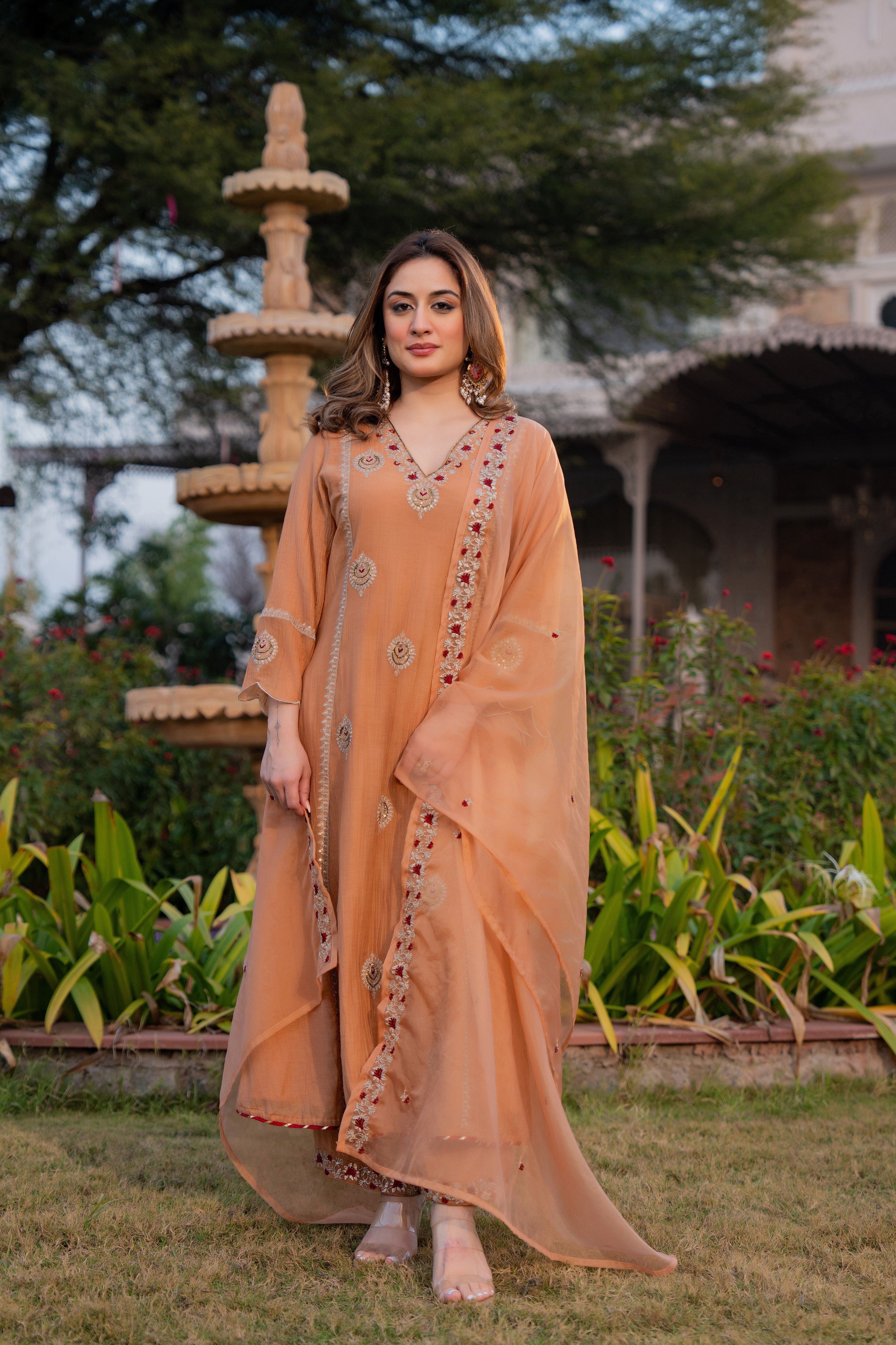 Soft Peach Chanderi Suit Set