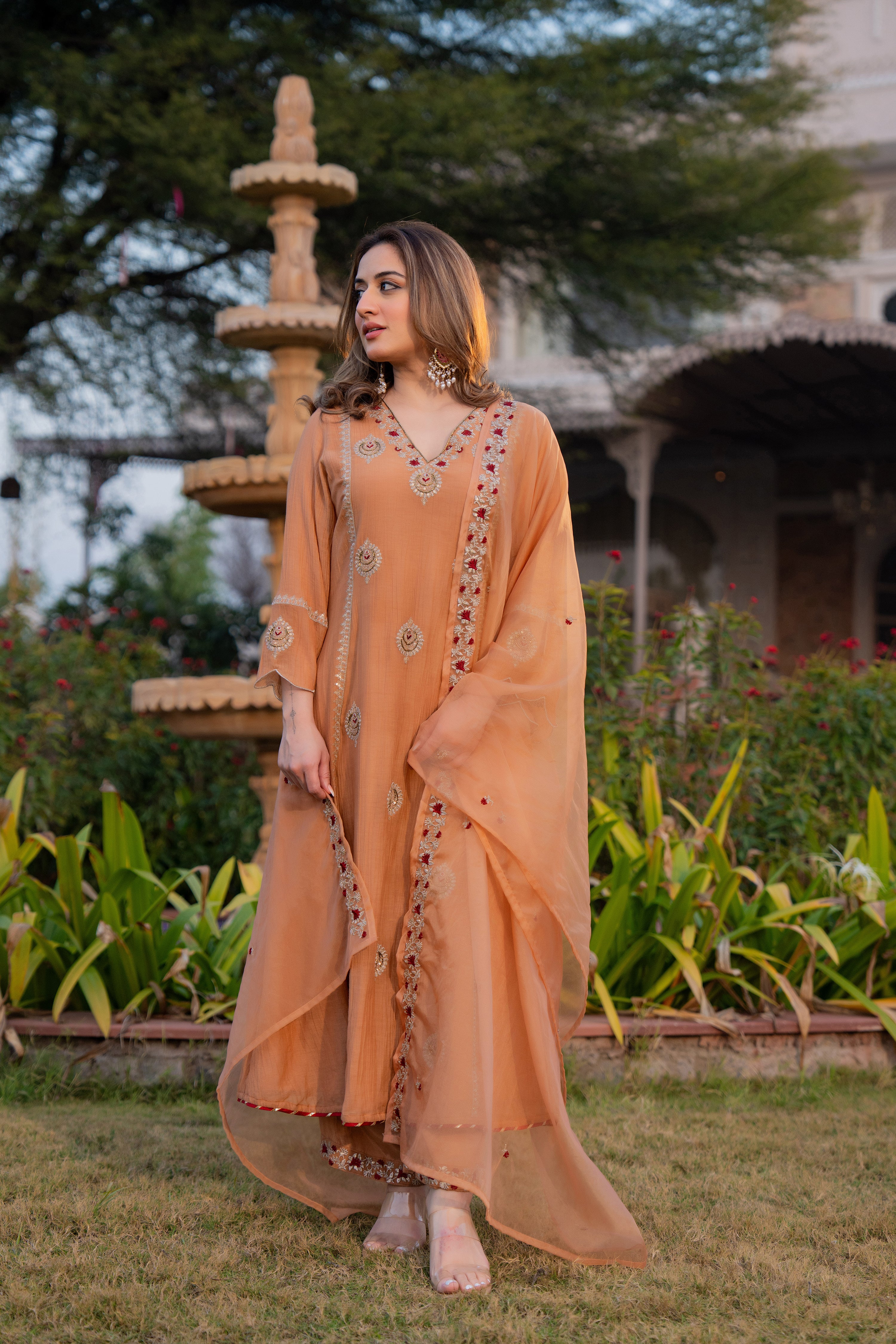 Soft Peach Chanderi Suit Set