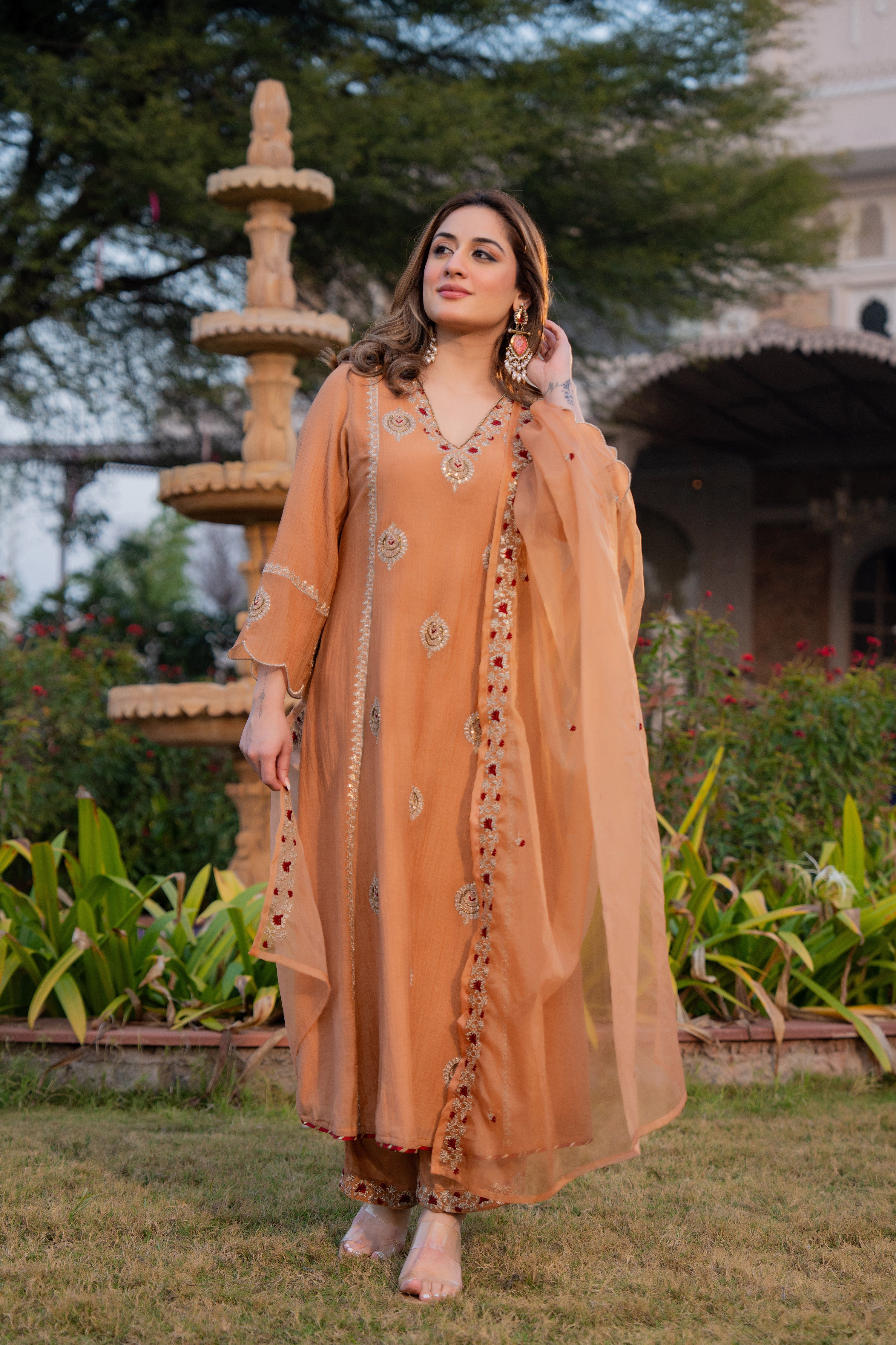 Soft Peach Chanderi Suit Set