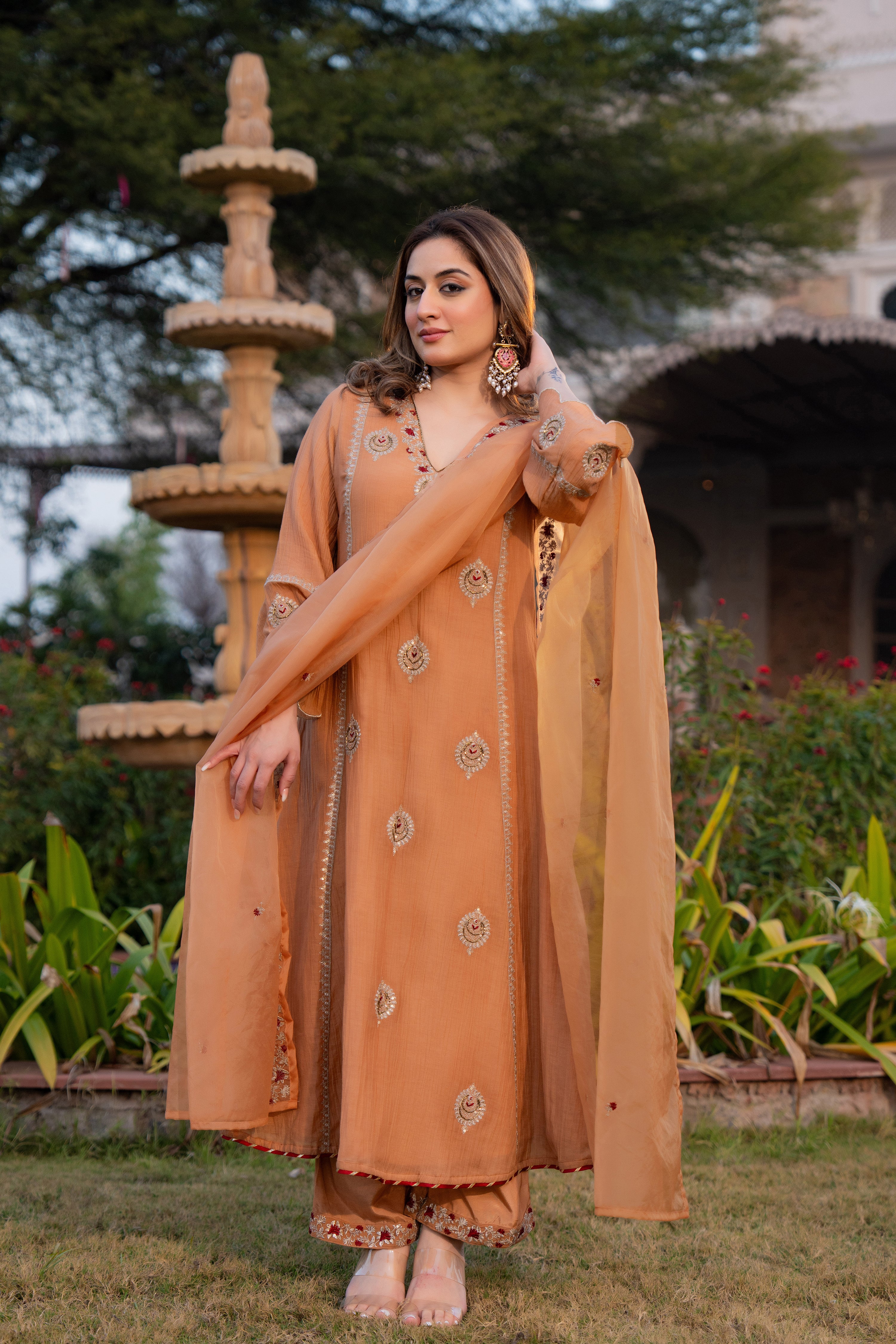 Soft Peach Chanderi Suit Set