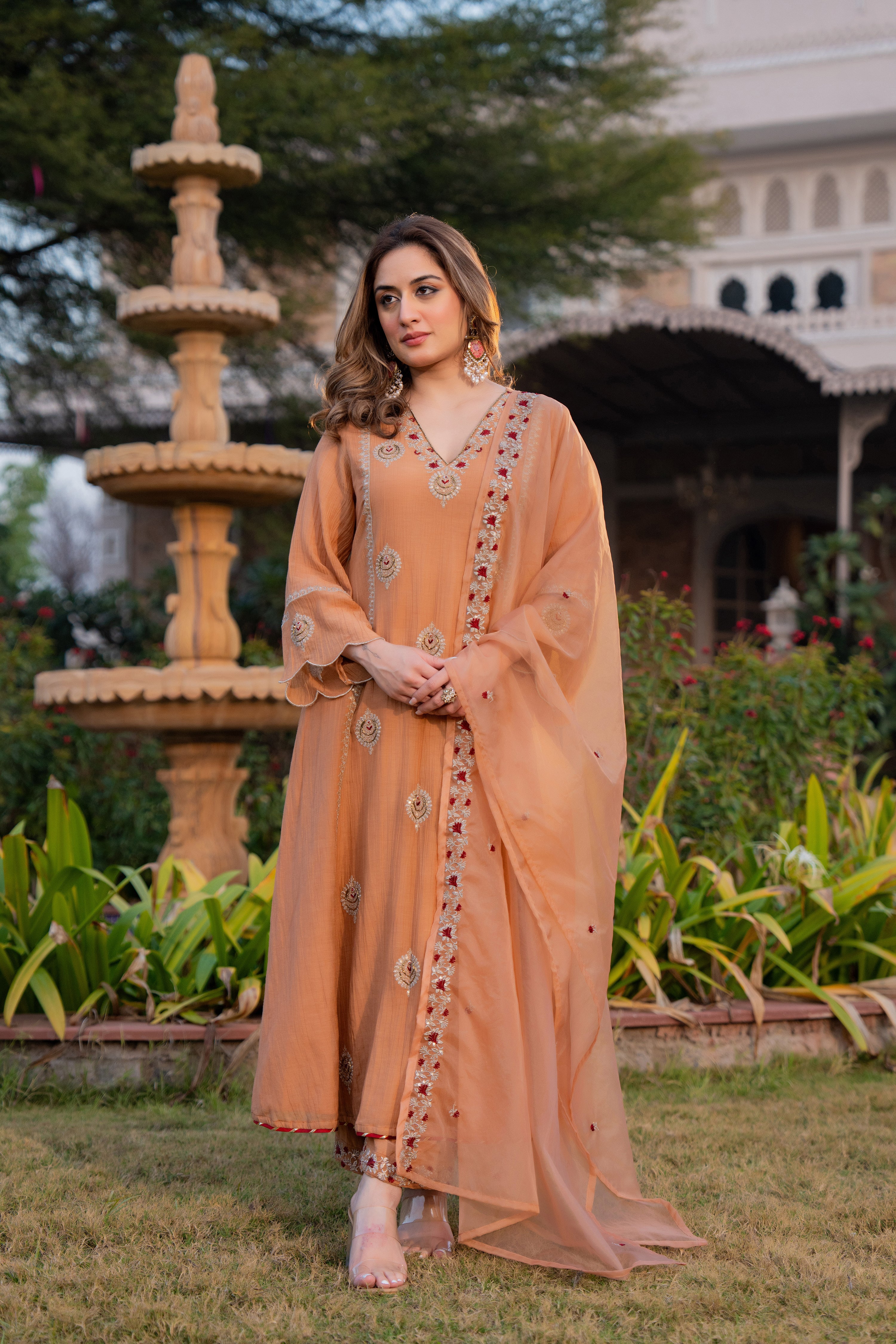Soft Peach Chanderi Suit Set