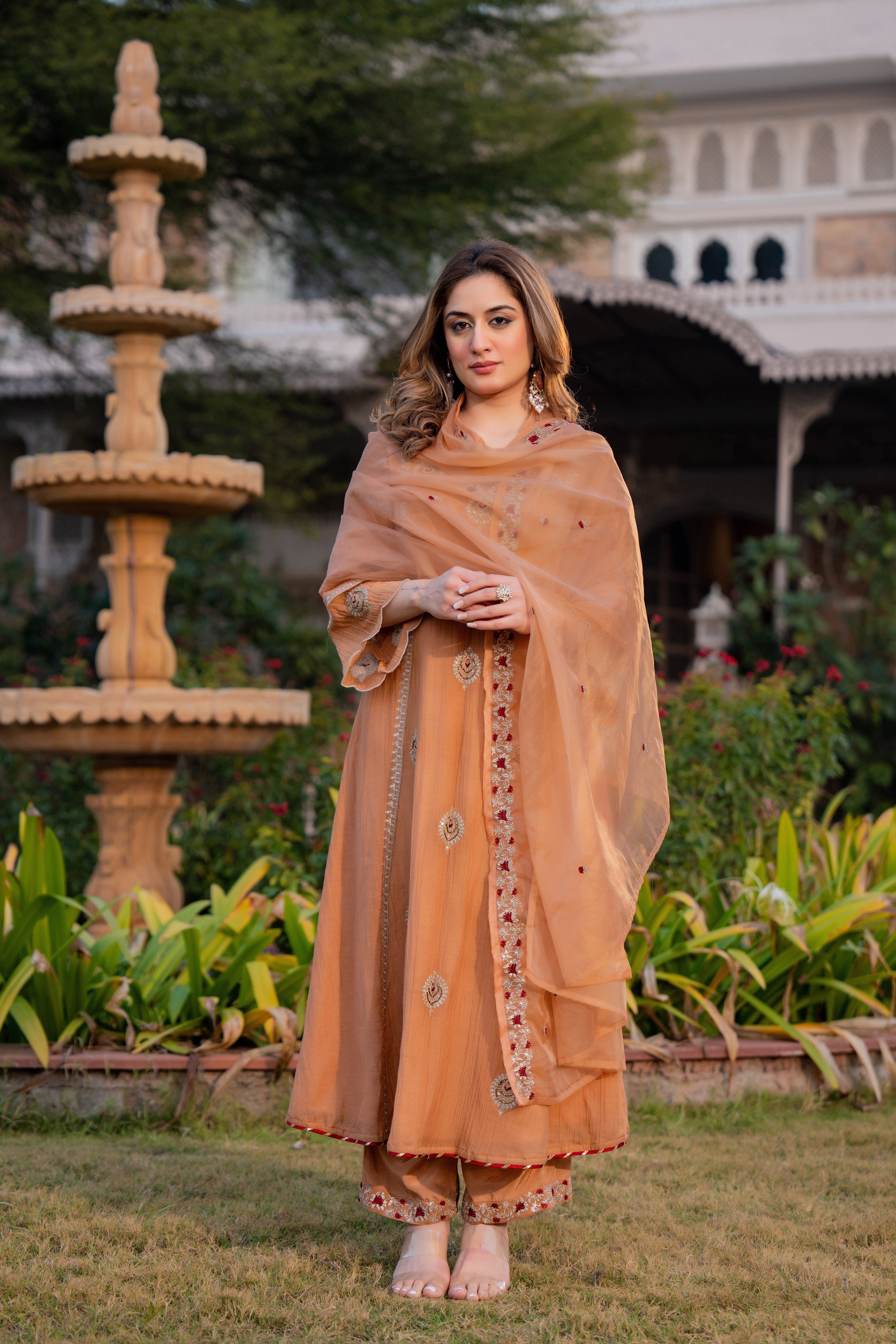 Soft Peach Chanderi Suit Set