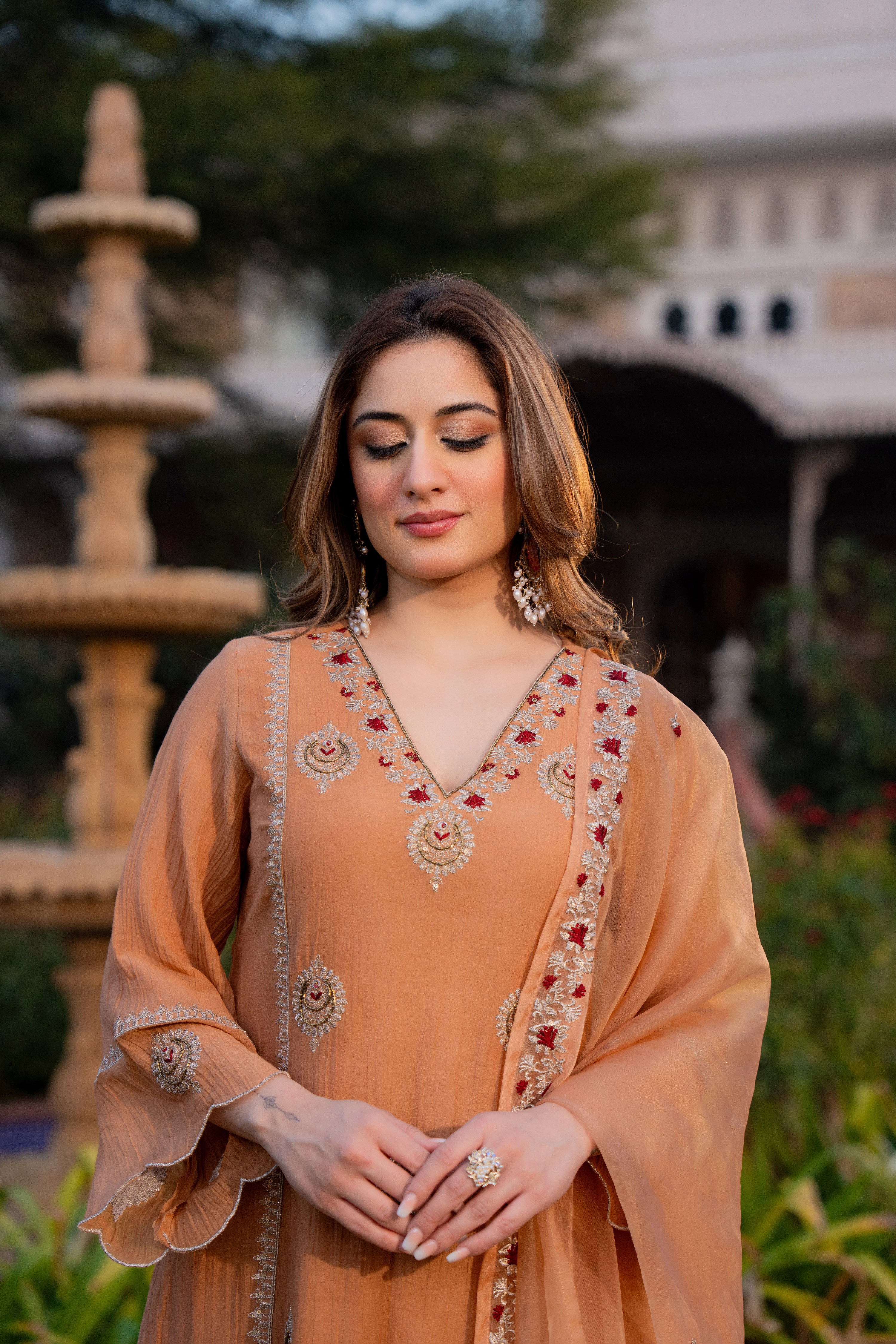 Soft Peach Chanderi Suit Set