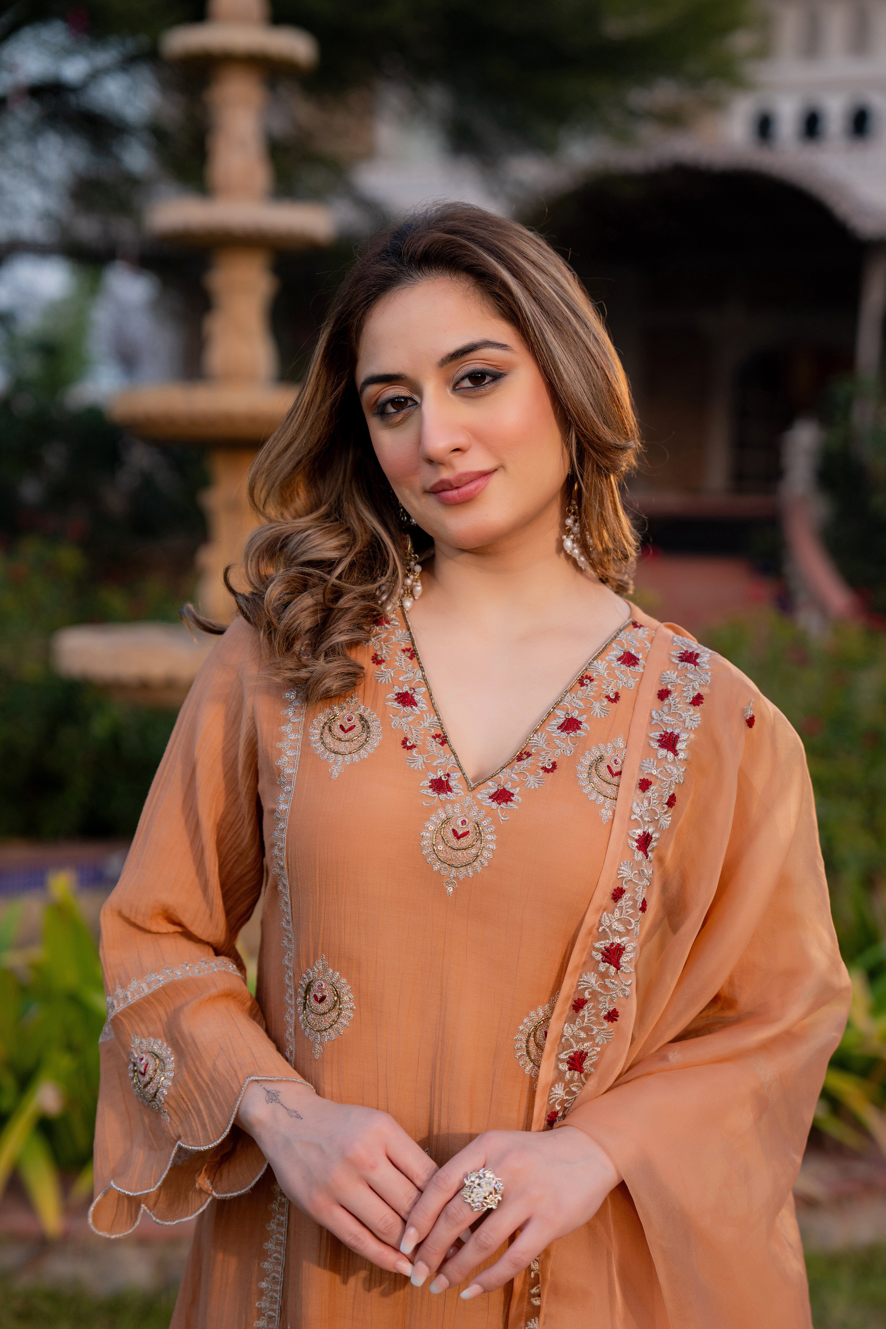 Soft Peach Chanderi Suit Set