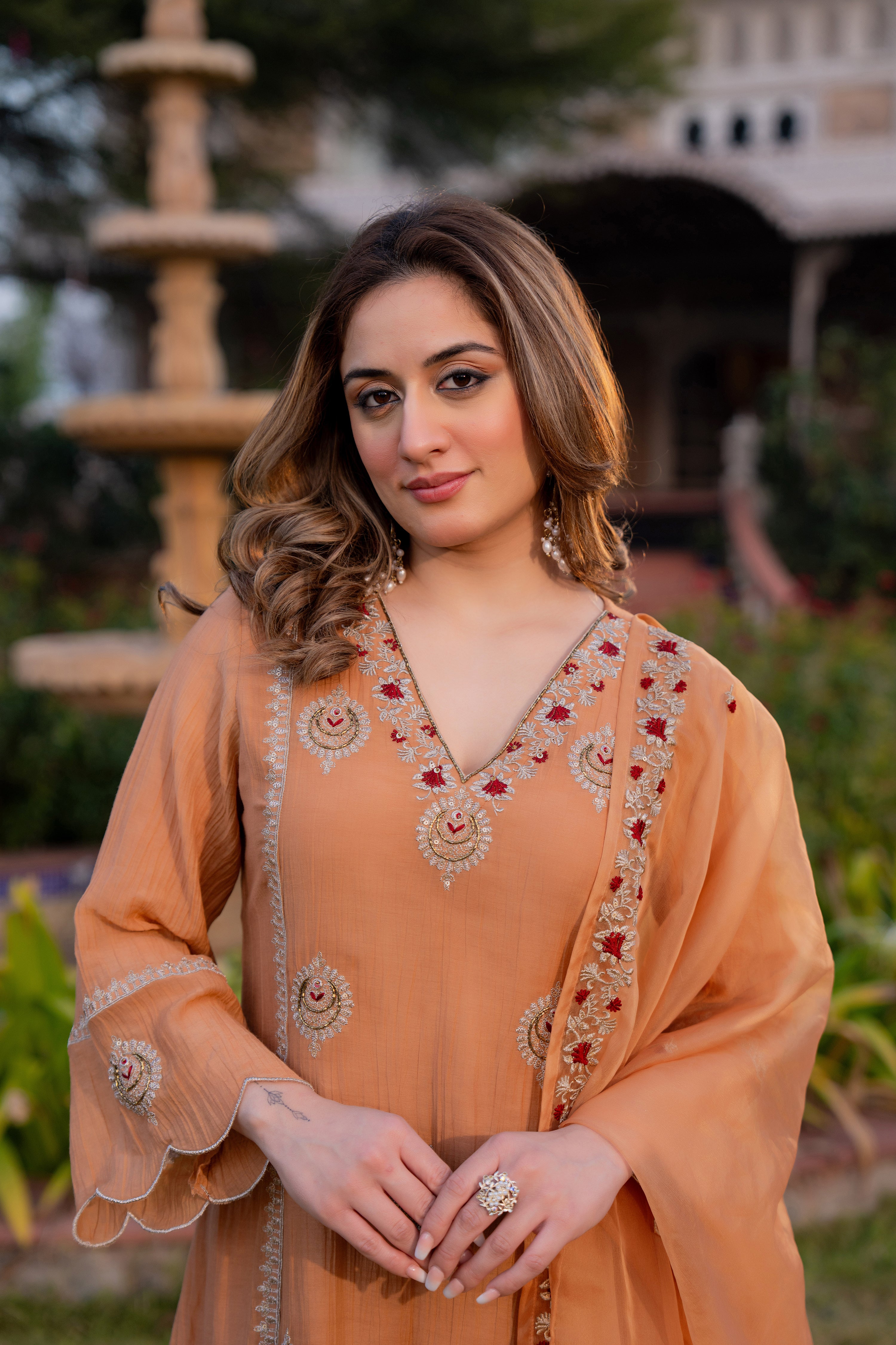 Soft Peach Chanderi Suit Set